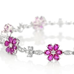 Pulsera de tenis de 6,44 quilates de rubíes naturales sin calentar y diamantes fabricada en platino