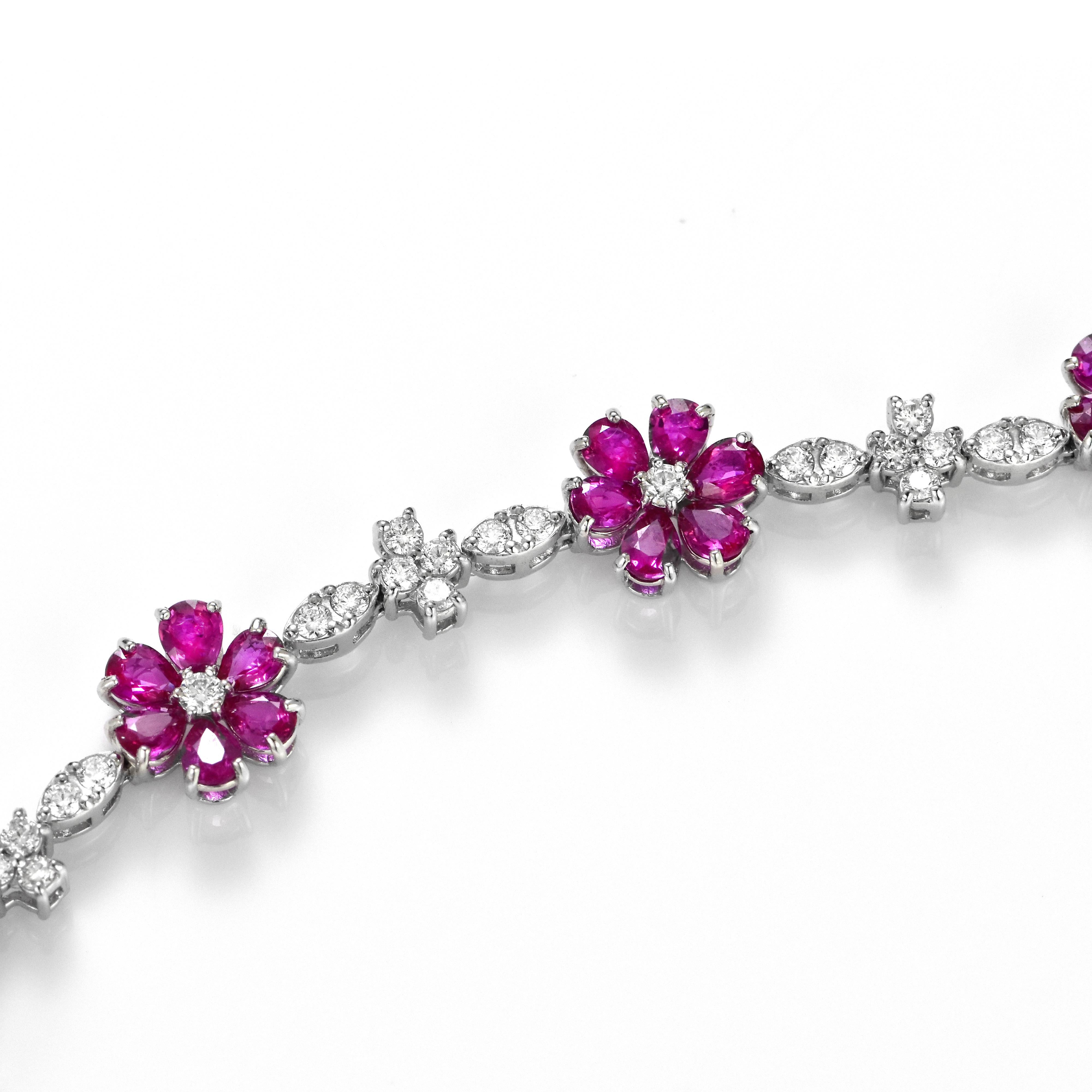 6,44 Karat Unerhitzte Rubine & Diamanten Tennis-Armband aus Platin im Angebot 1