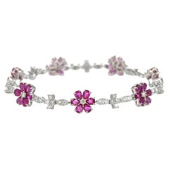 6,44 carati di rubini naturali non riscaldati e diamanti Bracciale Tennis in platino