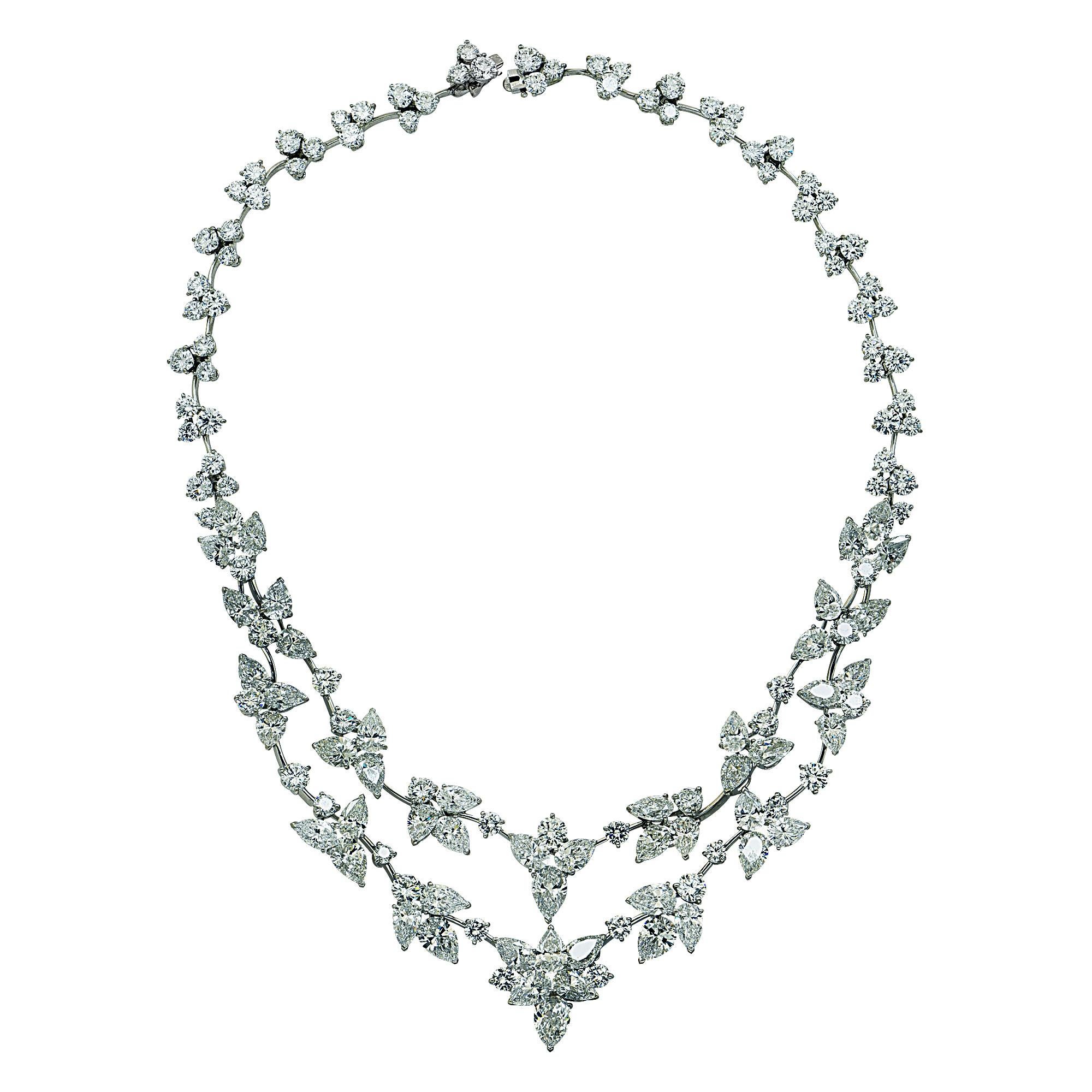 Modern 64.45 Carat Diamond Flower Necklace