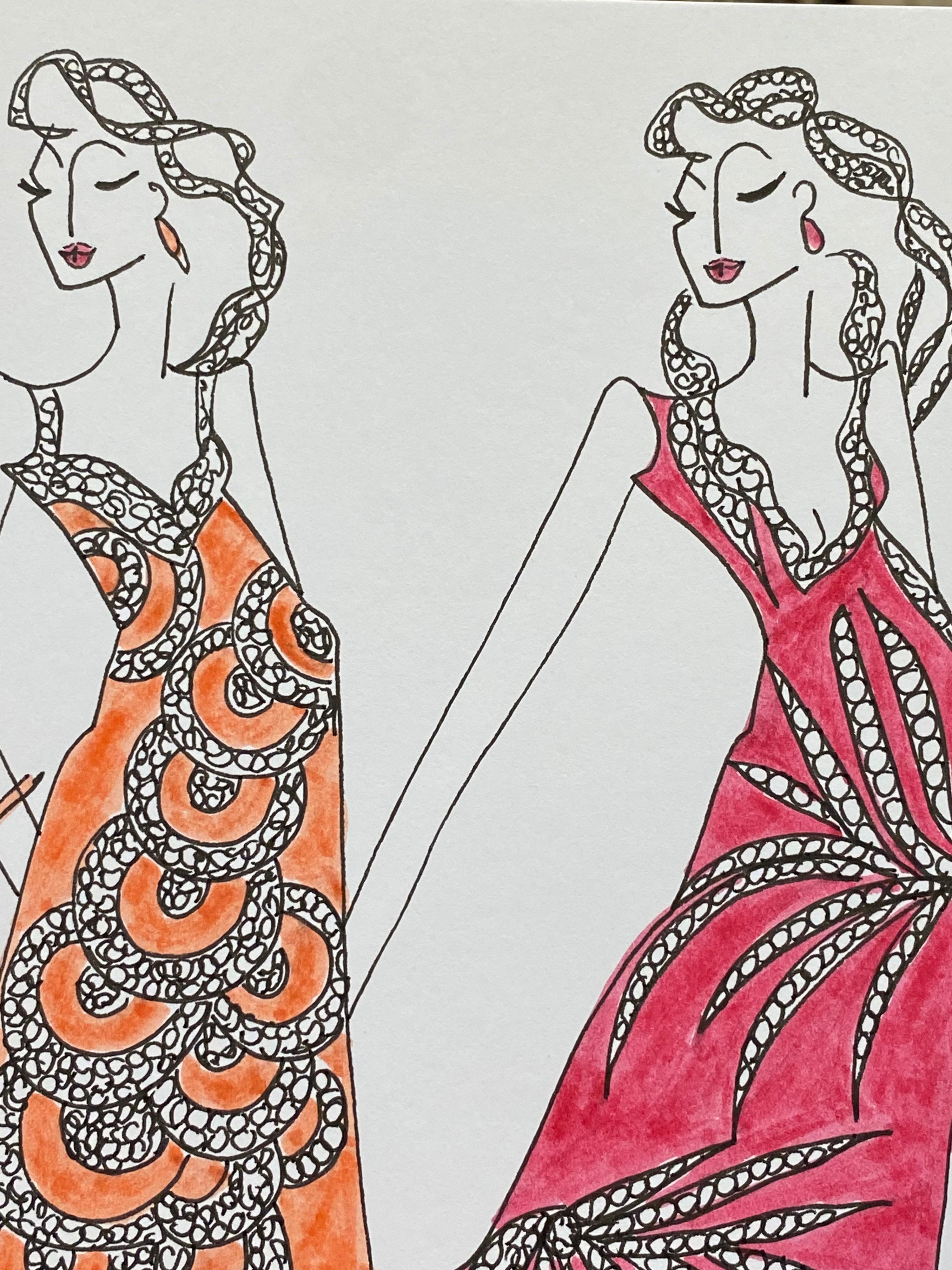 Illustration originale de design de mode
par Roz Jennings, britannique
aquarelle et encre sur carton, non encadré
taille : 12 x 8.25 pouces
état : très bon

Une œuvre d'art originale magnifiquement colorée et pleine de caractère de la créatrice de