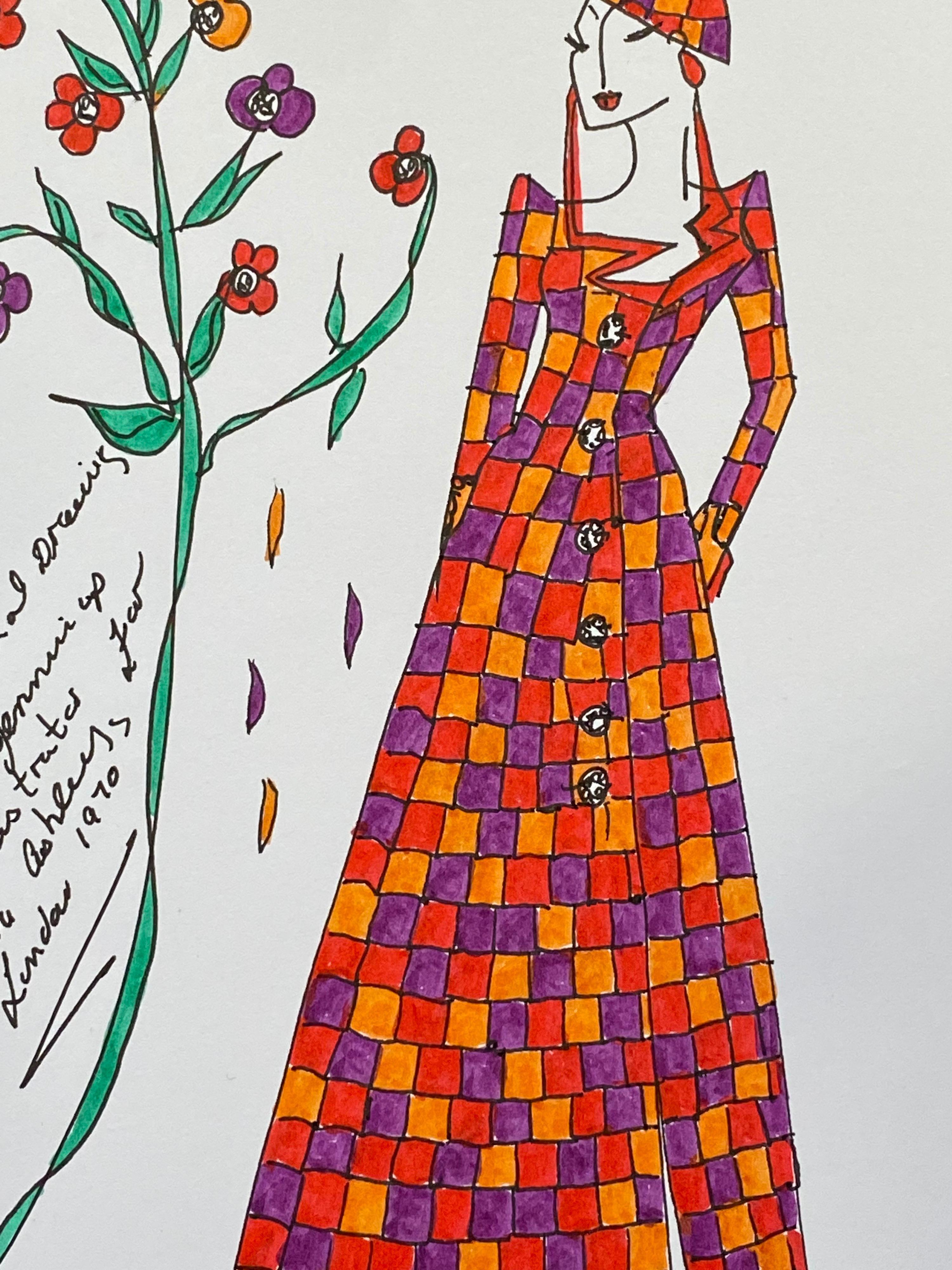 Illustration originale de design de mode
par Roz Jennings, britannique
aquarelle et encre sur carton, non encadré
taille : 12 x 8.25 pouces
état : très bon

Une œuvre d'art originale magnifiquement colorée et pleine de caractère de la créatrice de