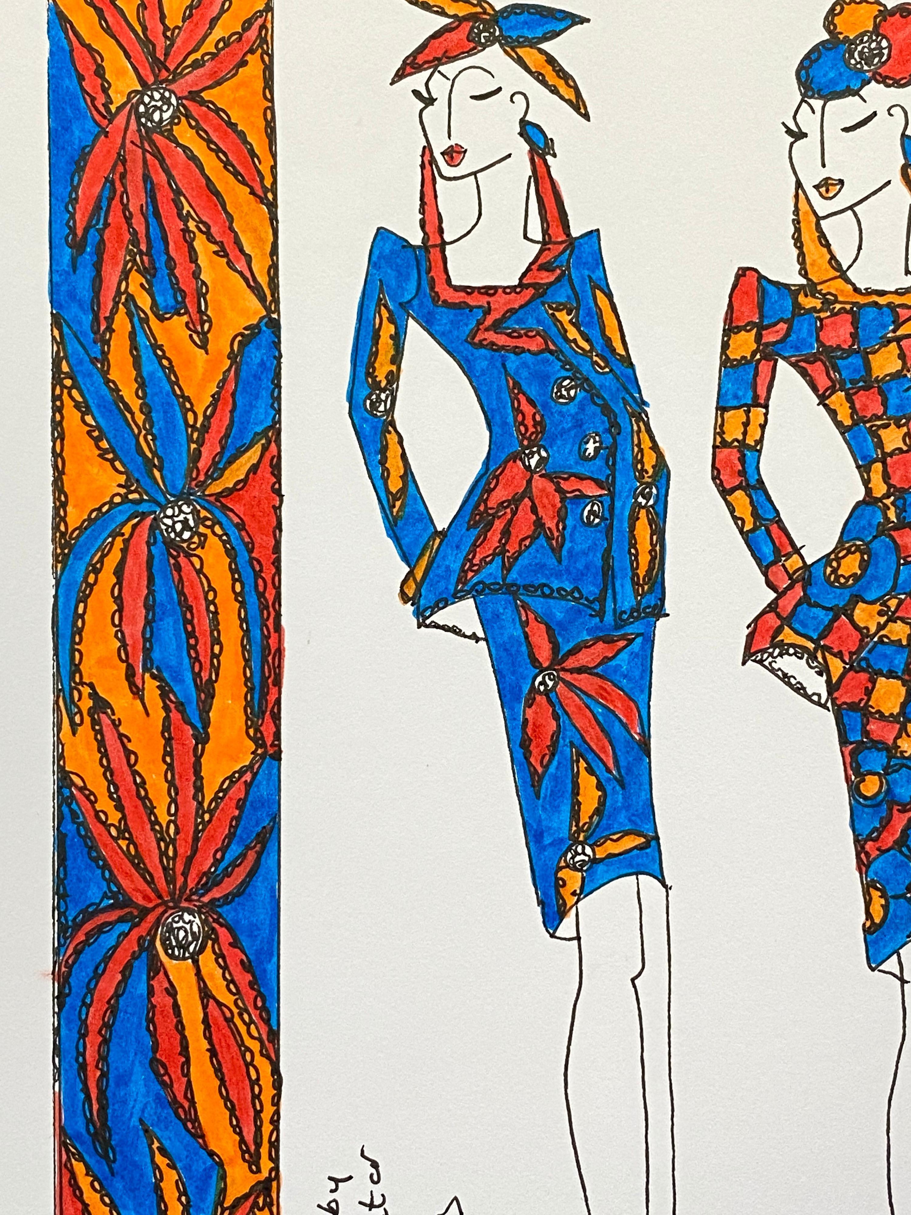 Illustration de mode originale à l'aquarelle - Peinture d'une créatrice Laura Ashley - Art de Unknown