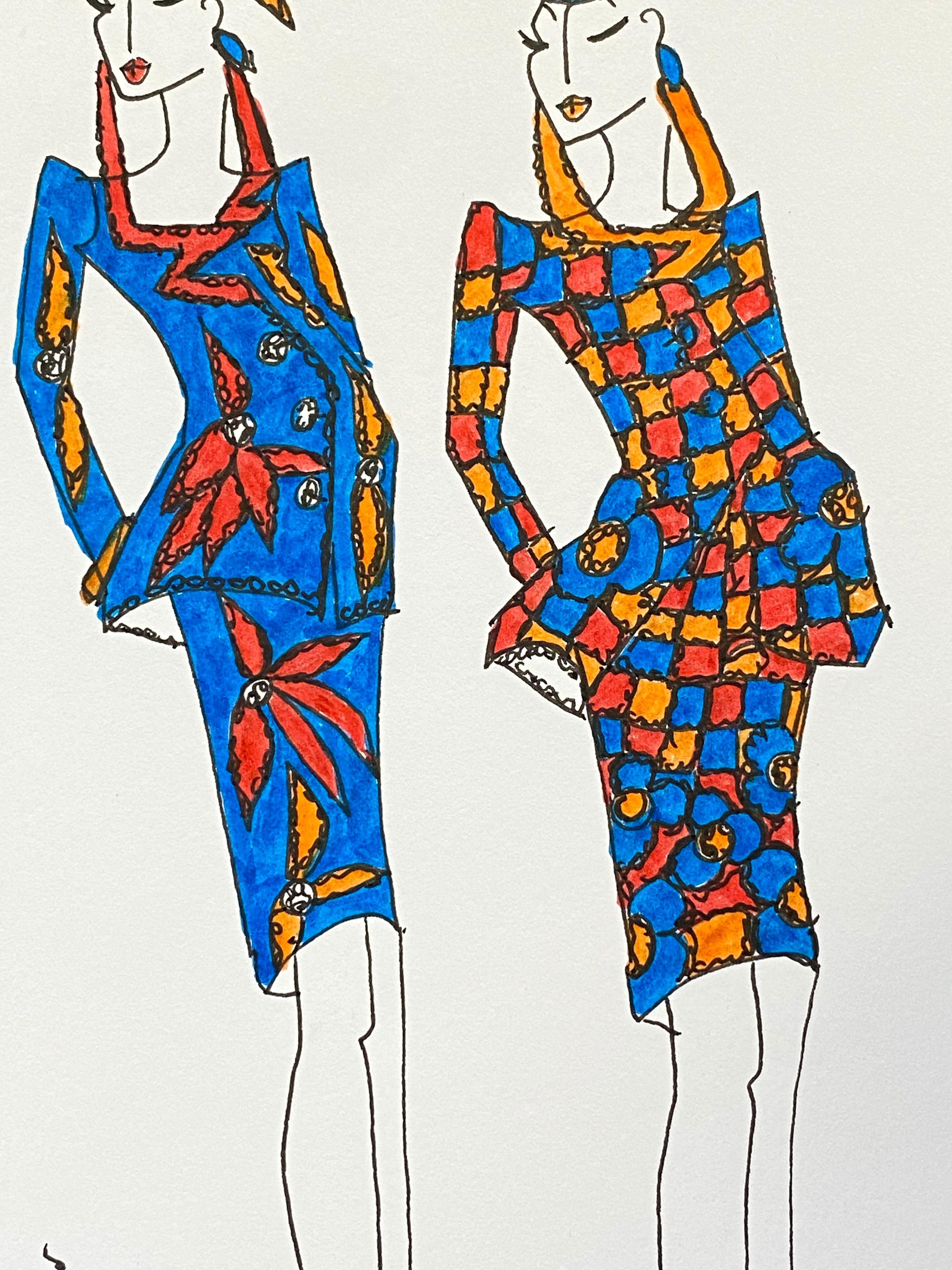 Illustration originale de design de mode
par Roz Jennings, britannique
aquarelle et encre sur carton, non encadré
taille : 12 x 8.25 pouces
état : très bon

Une œuvre d'art originale magnifiquement colorée et pleine de caractère de la créatrice de
