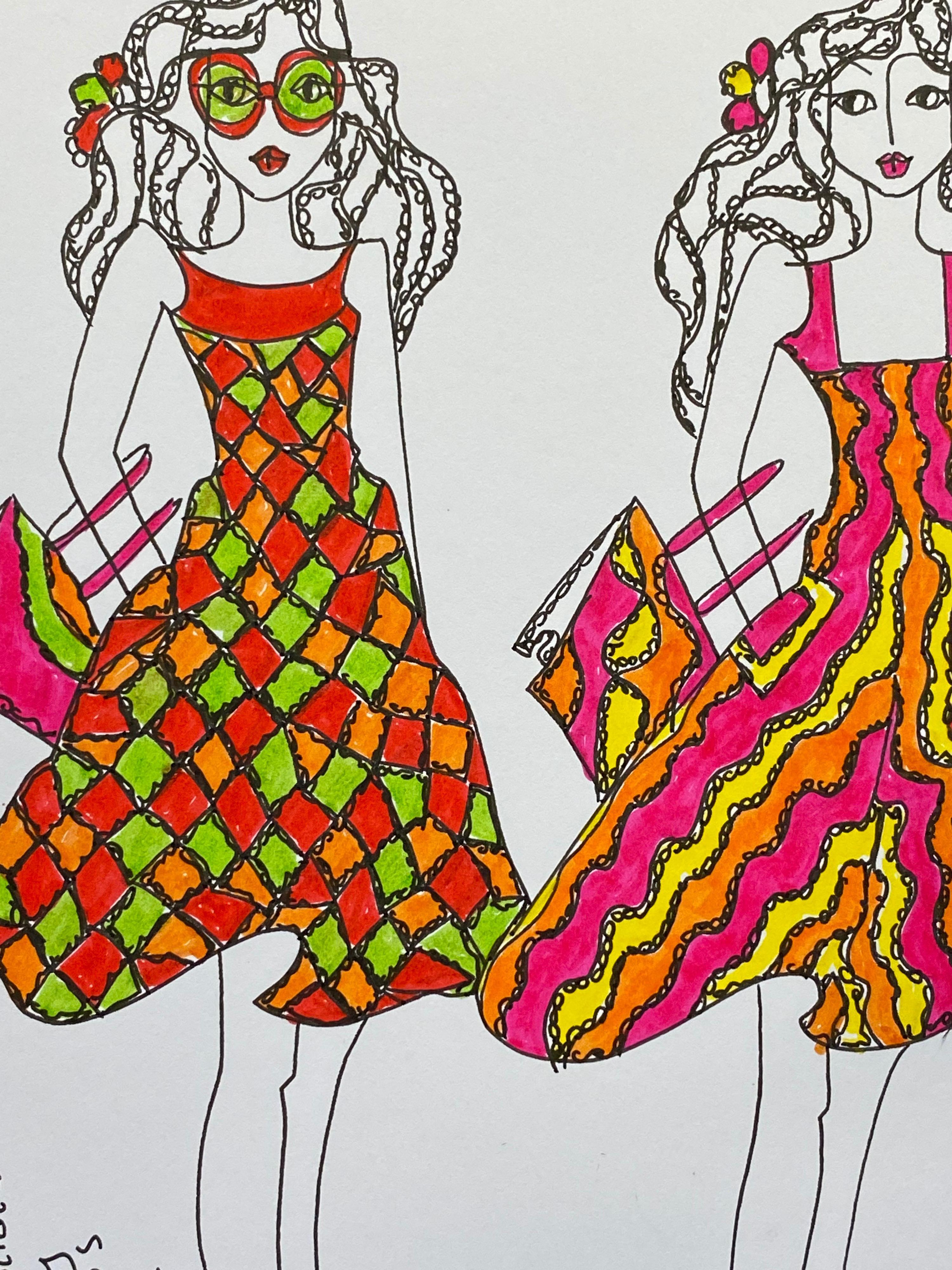 Illustration de mode originale à l'aquarelle - Peinture d'une créatrice Laura Ashley - Art de Unknown