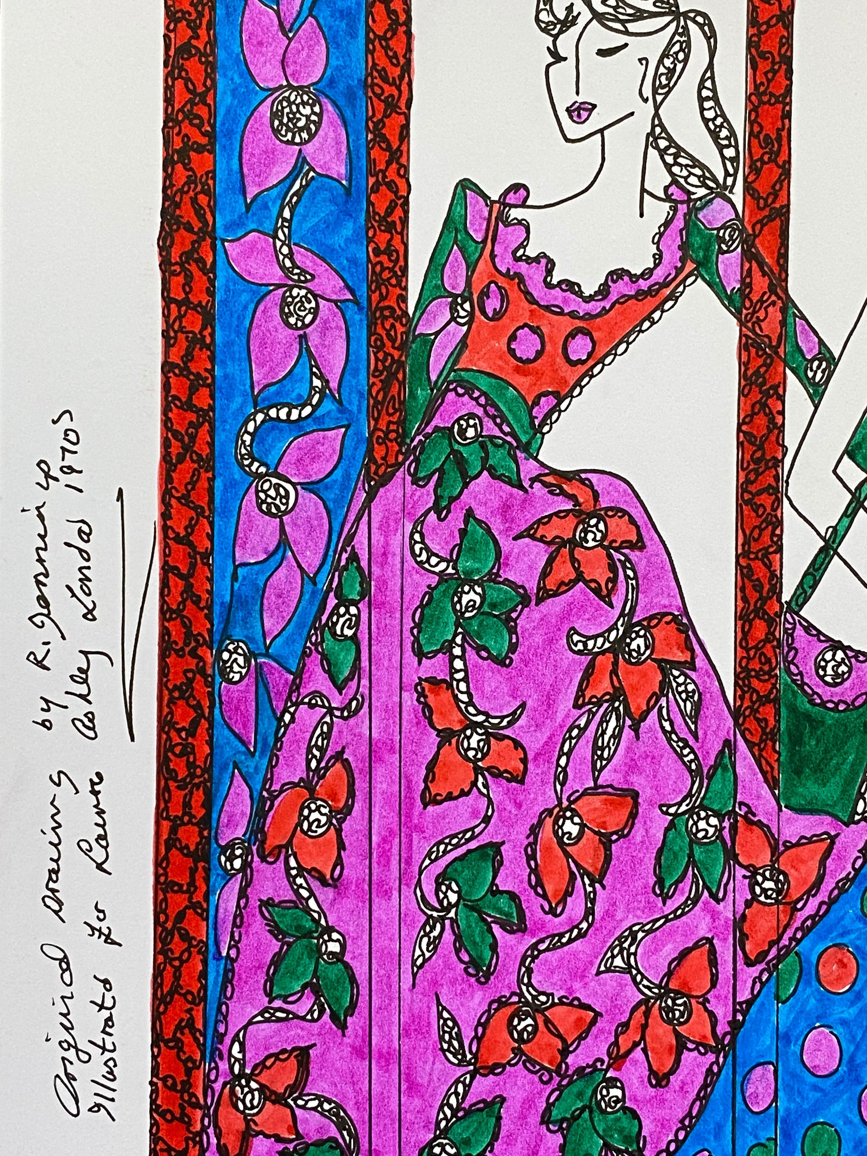 Original Fashion Design Illustration Watercolor Painting Laura Ashley Designer - Gray Figurative Art by Unknown