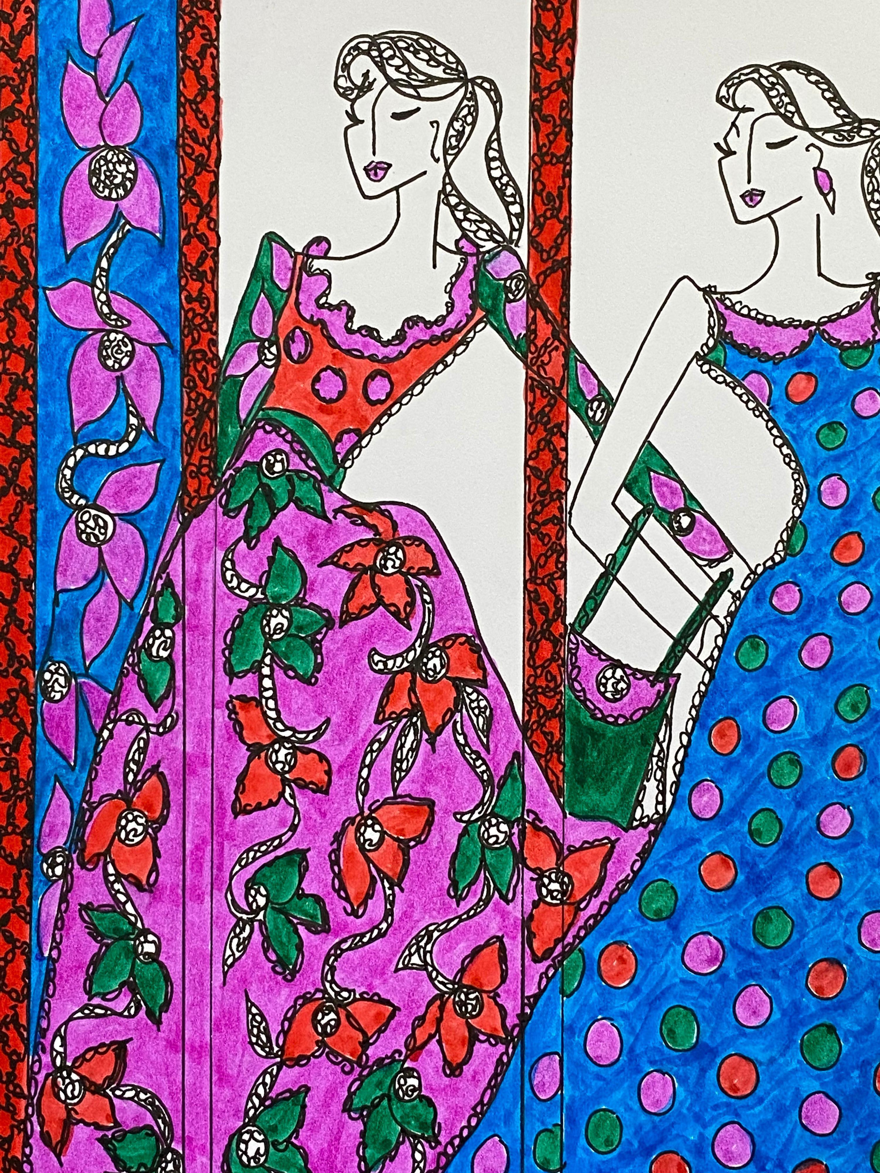 Original Fashion Design Illustration Watercolor Painting Laura Ashley Designer For Sale 2