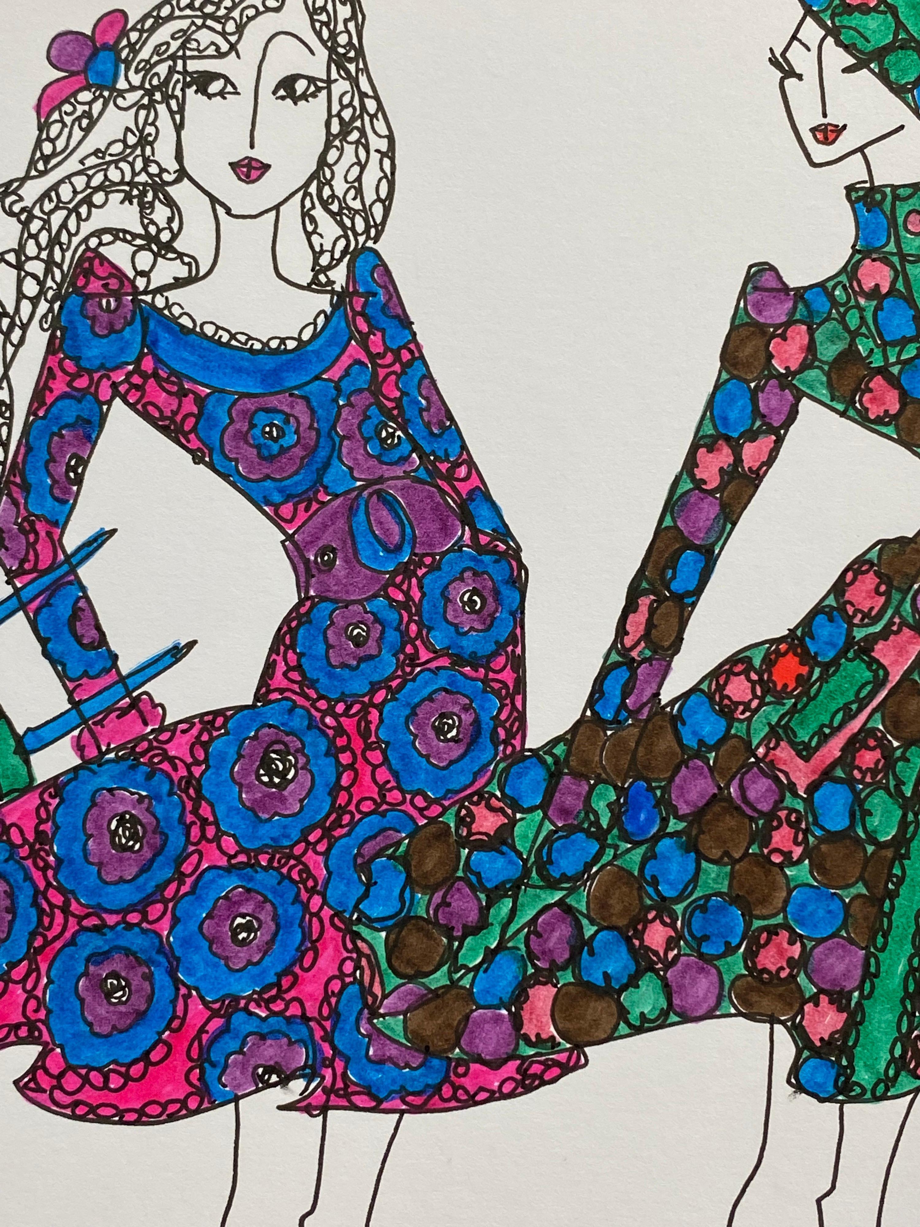 Original Fashion Design Illustration Watercolor Painting Laura Ashley Designer For Sale 1