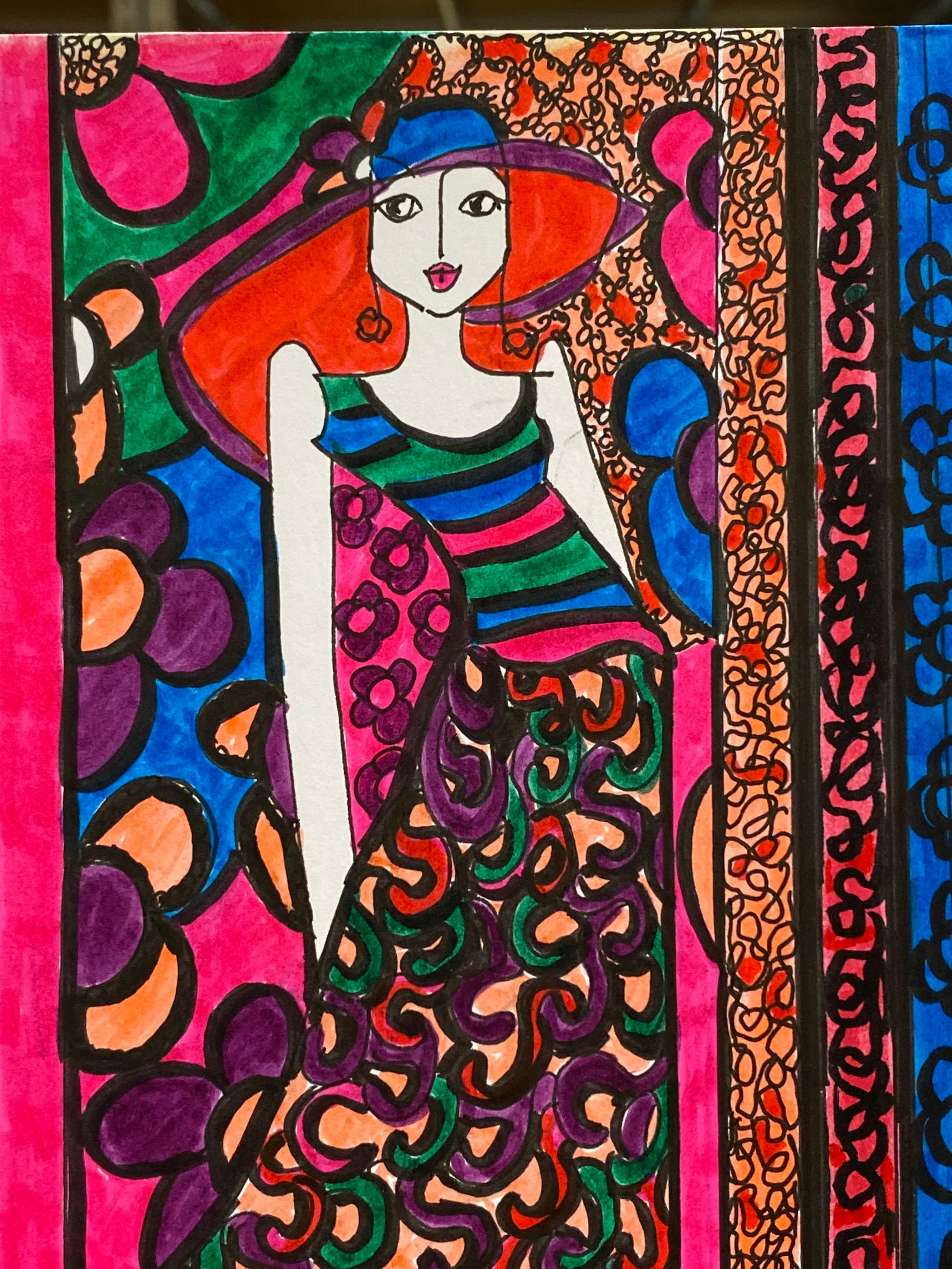 Original Fashion Design Illustration Watercolor Painting Laura Ashley Designer - Beige Figurative Art by Unknown
