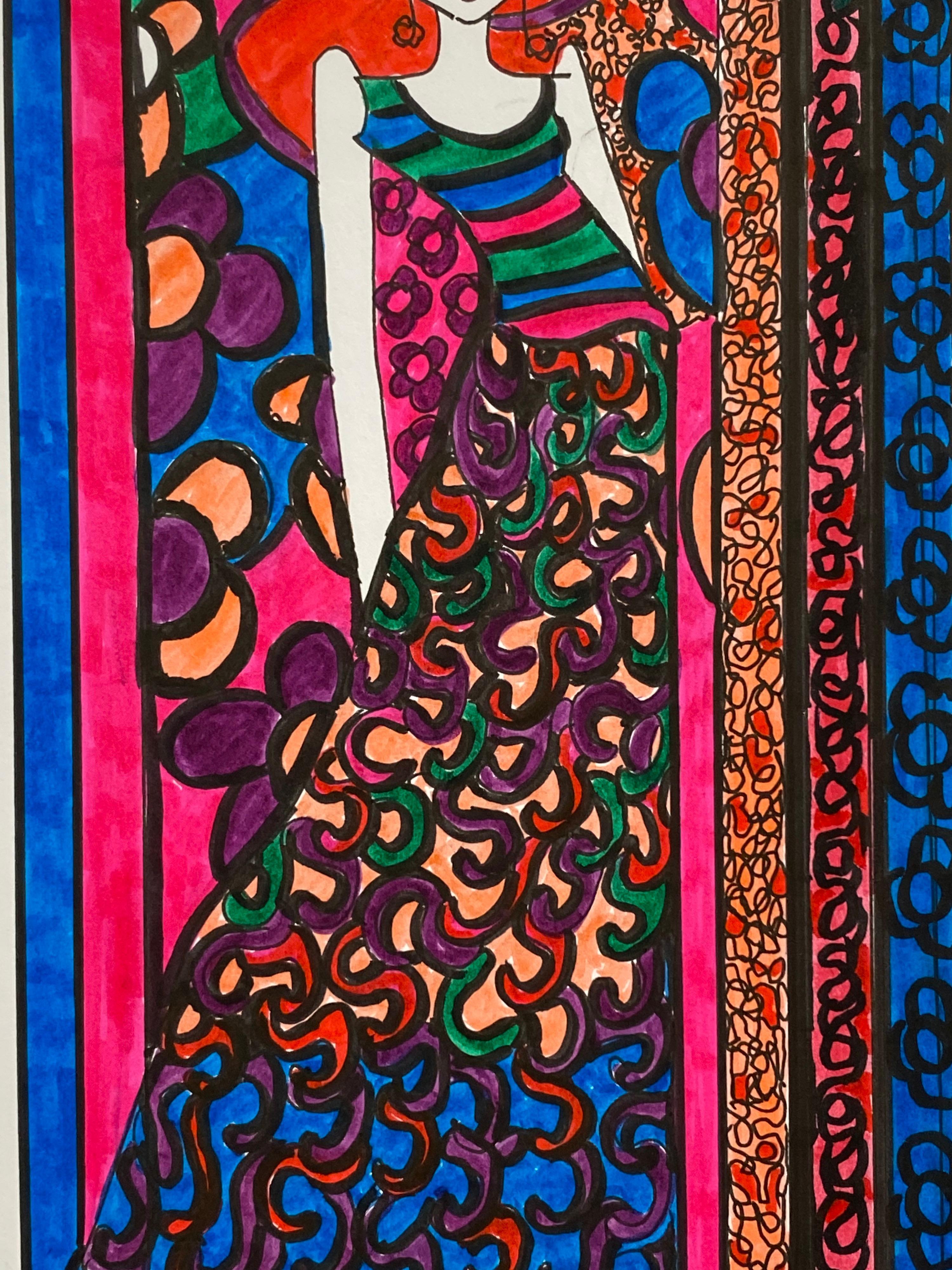 Original Fashion Design Illustration Watercolor Painting Laura Ashley Designer - Art by Unknown
