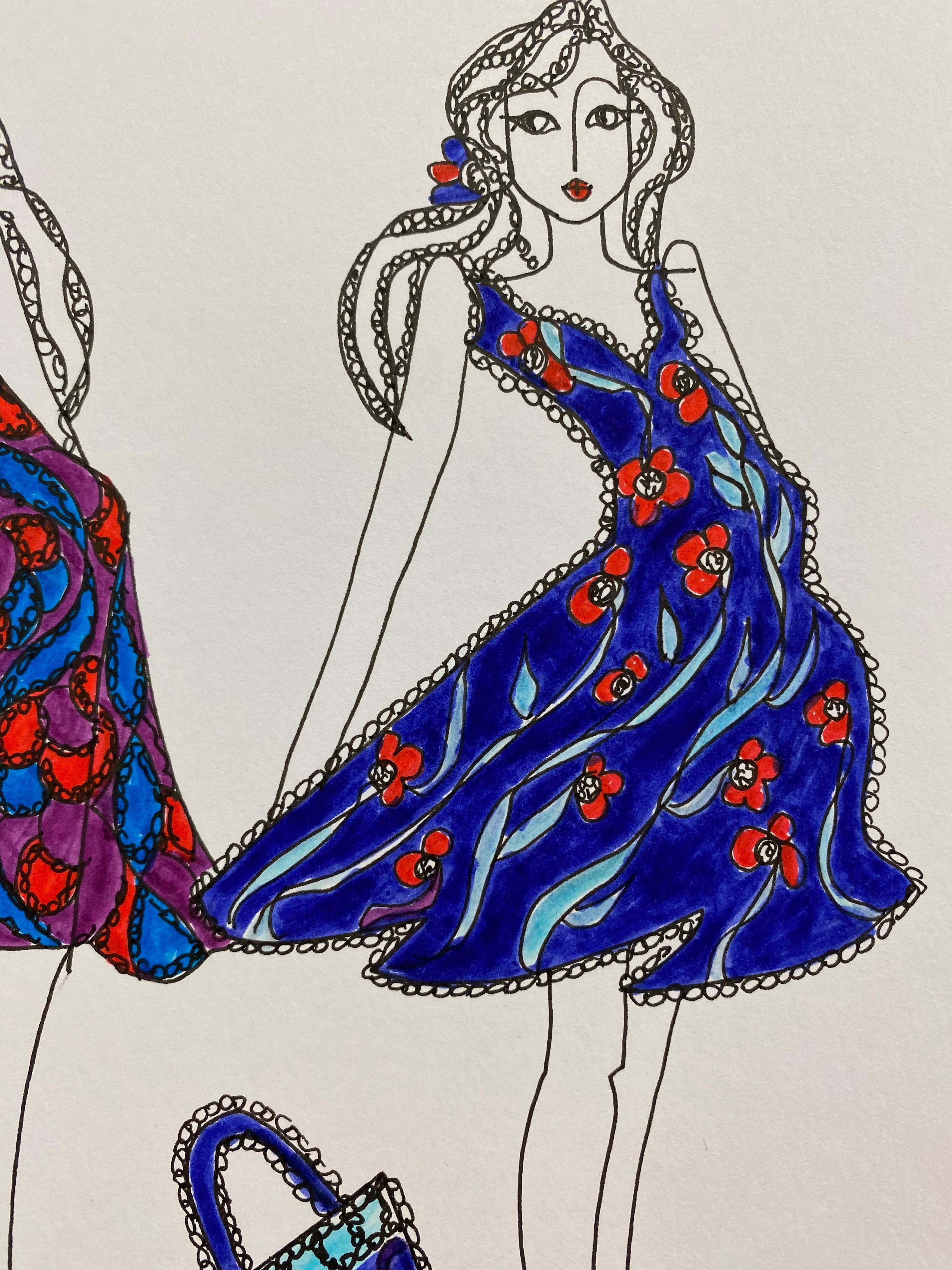 Original Fashion Design Illustration Watercolor Painting Laura Ashley Designer - Art by Unknown