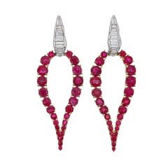 6.45 Carat Burma No Heat Ruby Diamond Chandelier Earrings