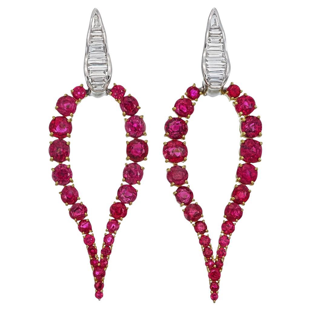 Boucles d'oreilles chandelier en diamant rubis Burma No Heat de 6,45 carats