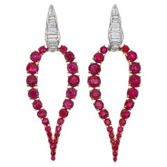 6.45 Carat Burma No Heat Ruby Diamond Chandelier Earrings