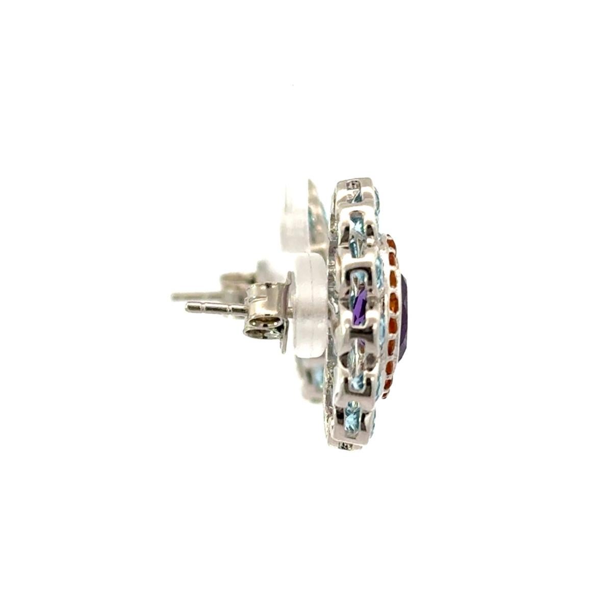 Modernist 6.45 Carat Carnation Round Multi Gems Studs Silver Earring for Graduation Gift For Sale