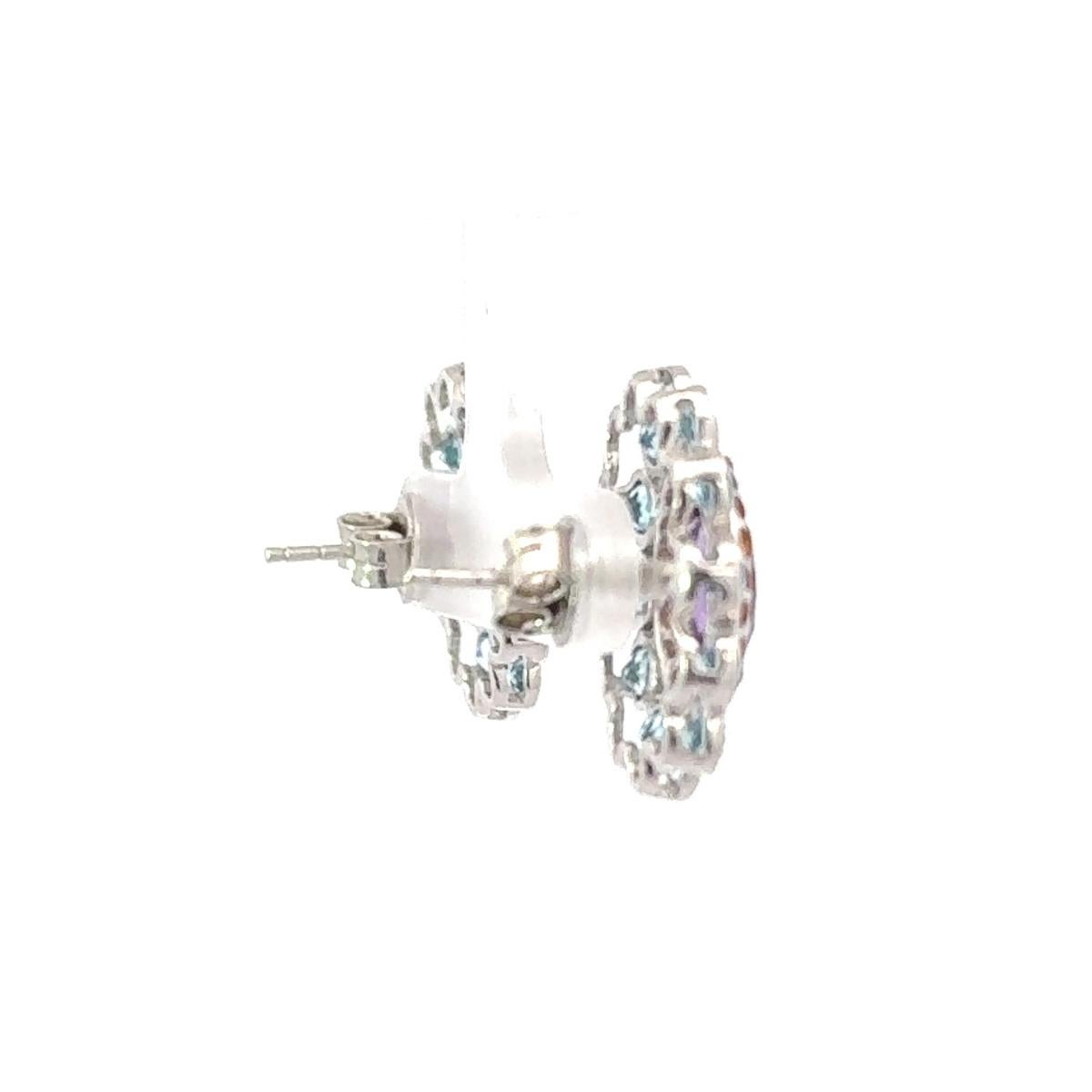 6.45 Carat Carnation Round Multi Gems Studs Silver Earring for Graduation Gift In New Condition For Sale In New York, NY