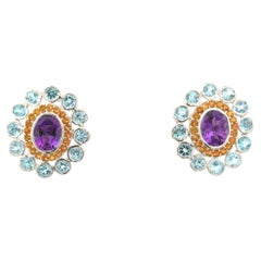 6.45 Carat Carnation Round Multi Gems Studs Silver Earring for Grandma 6.45 Carat Carnation Round Multi Gems Studs Silver Earring for Grandma