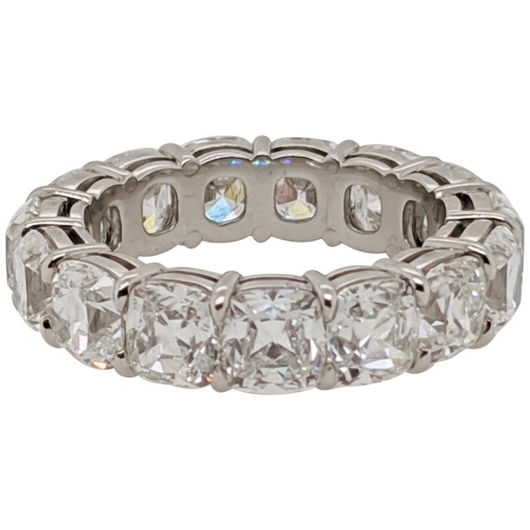 6 45 Carat Cushion Cut Diamond Eternity Band In Platinum For Sale