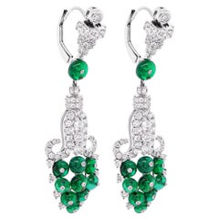 6.45 Carat Emerald & 2.13 Carat White Diamond F VS Vintage Design 18K Earring