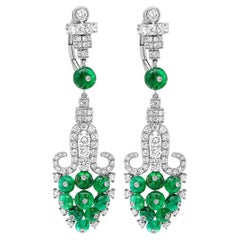 Pendiente Esmeralda 6,45 Quilates y Diamante Blanco 2,13 Quilates F VS Diseño Vintage 18K