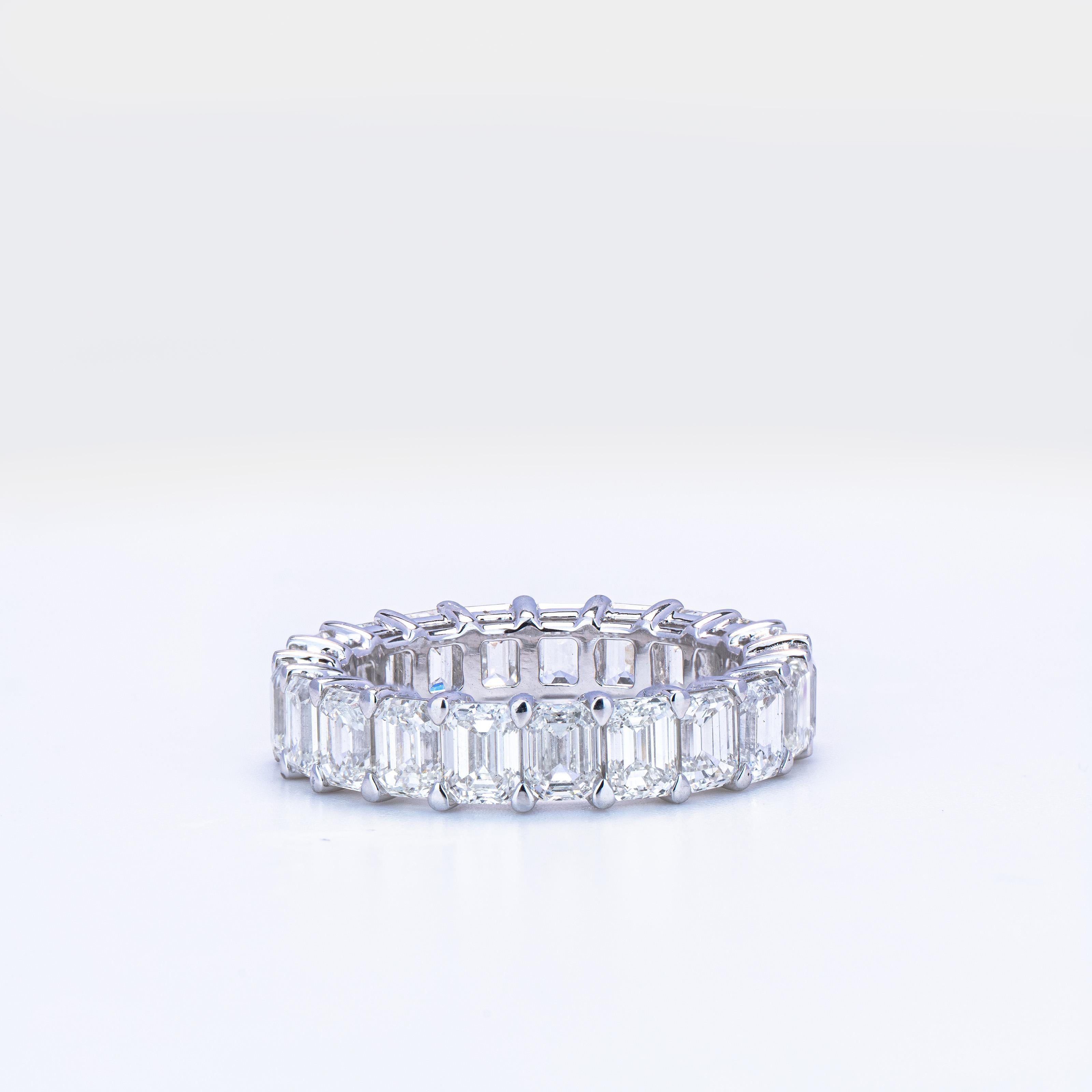 Women's 6.45 Carat Emerald Cut Eternity Band Ring 18kt For Sale