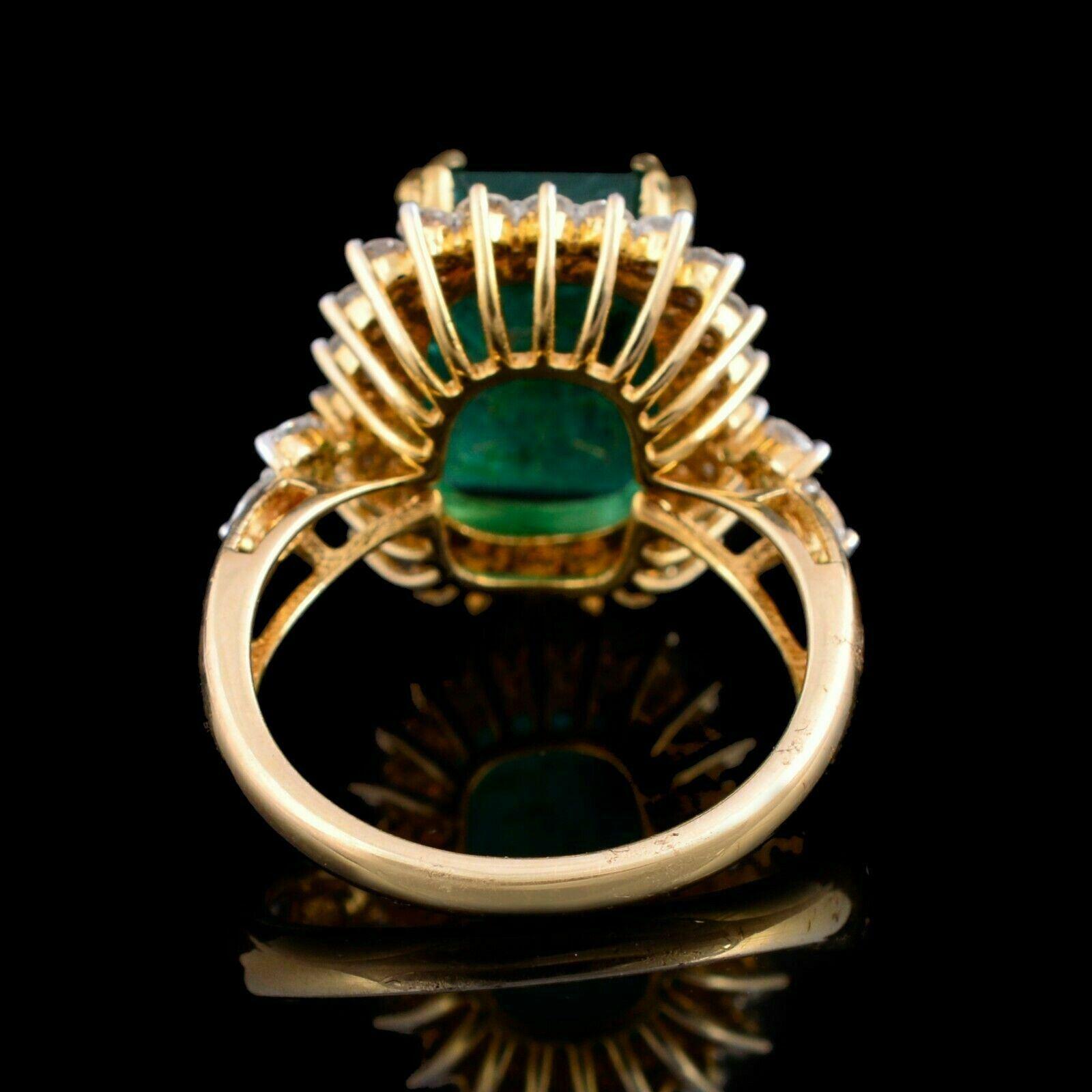 Modern 6.45 Carat Emerald Diamond 14 Karat Gold Ring For Sale