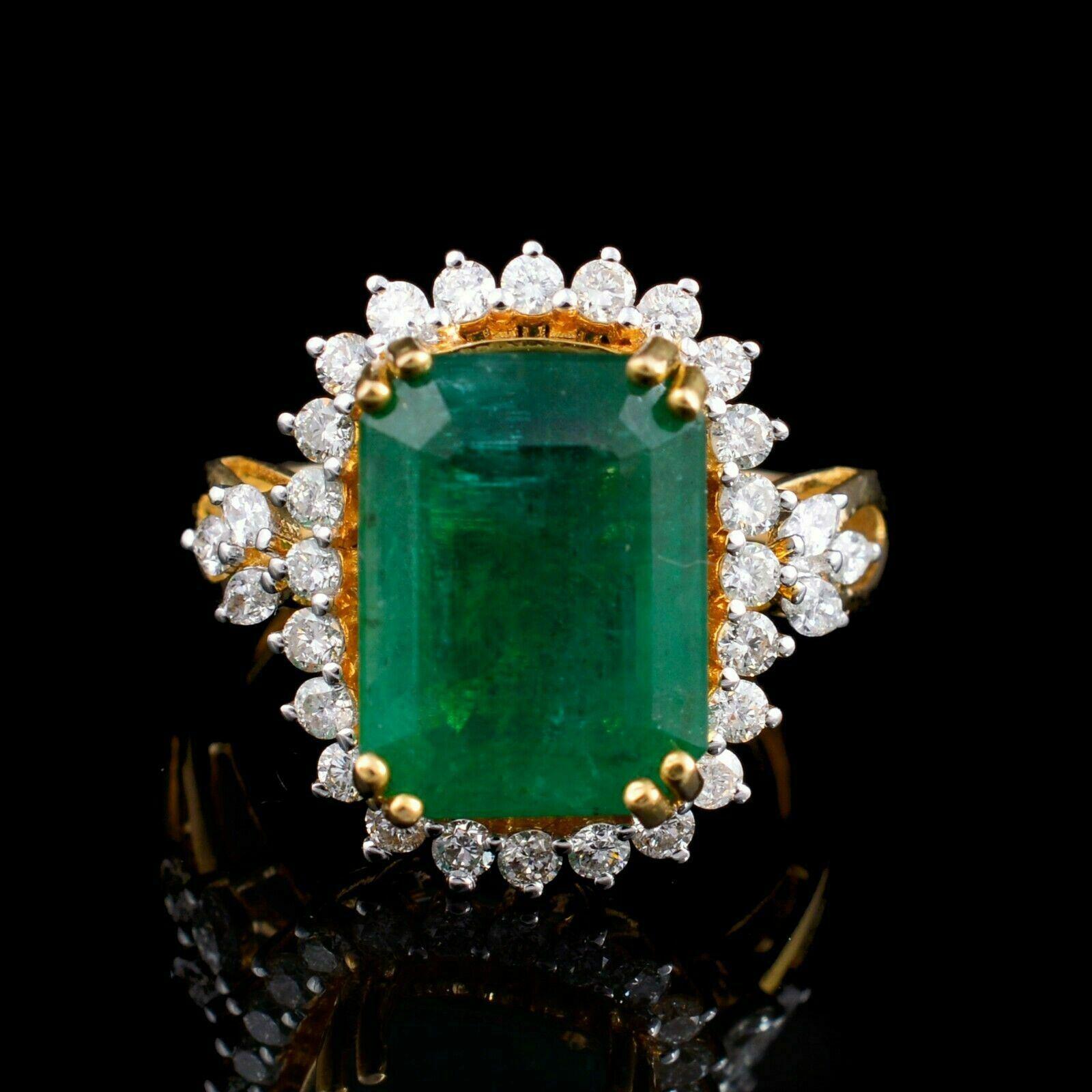 Emerald Cut 6.45 Carat Emerald Diamond 14 Karat Gold Ring For Sale
