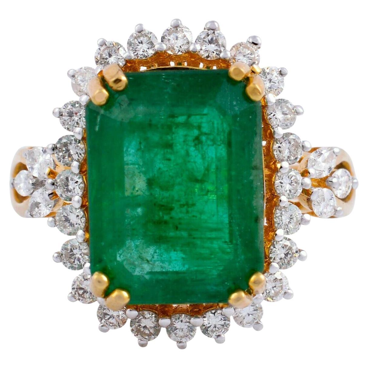 6.45 Carat Emerald Diamond 14 Karat Gold Ring For Sale