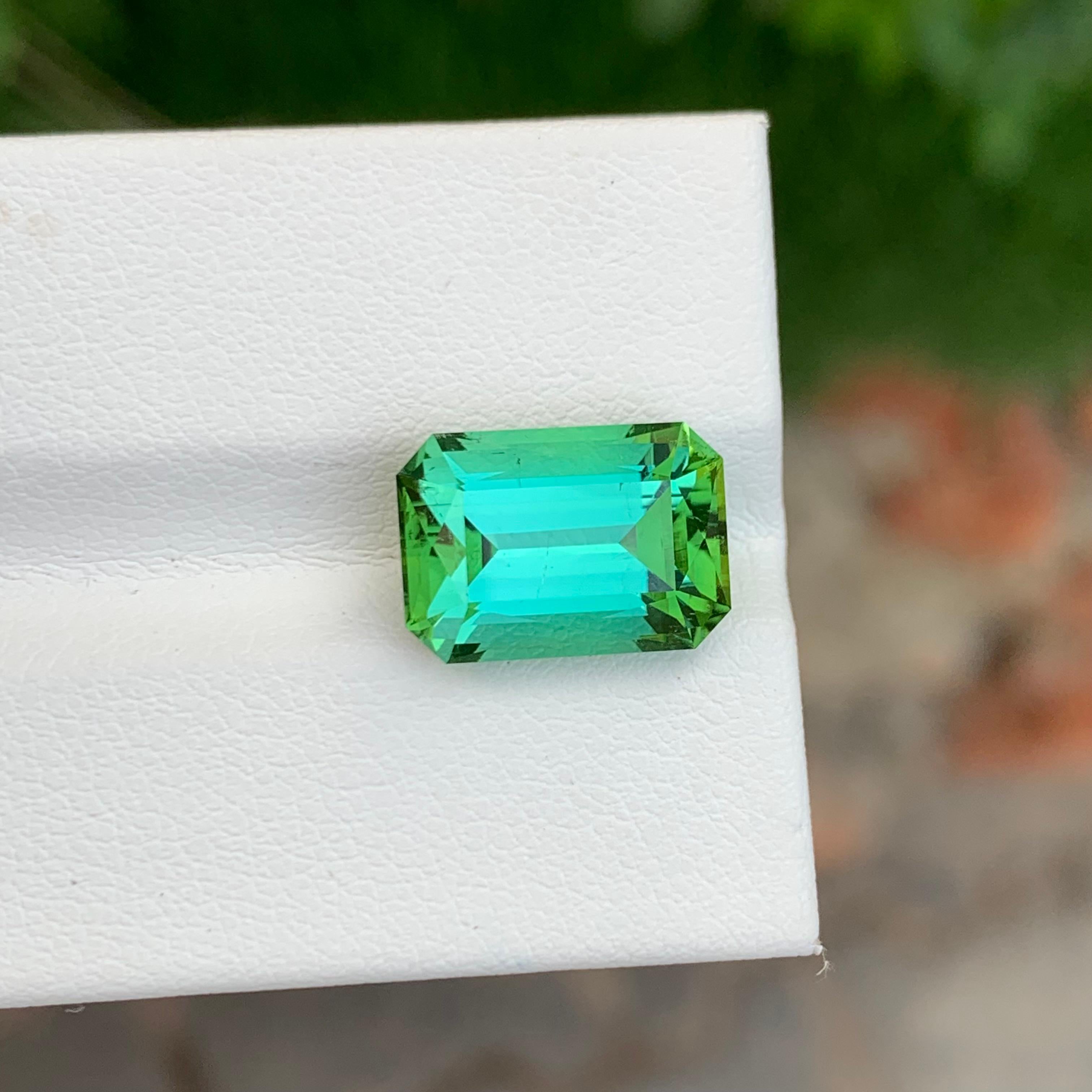 Arts and Crafts 6.45 Carat Natural Loose Bright Green Tourmaline Emerald Shape Gem For Necklace For Sale