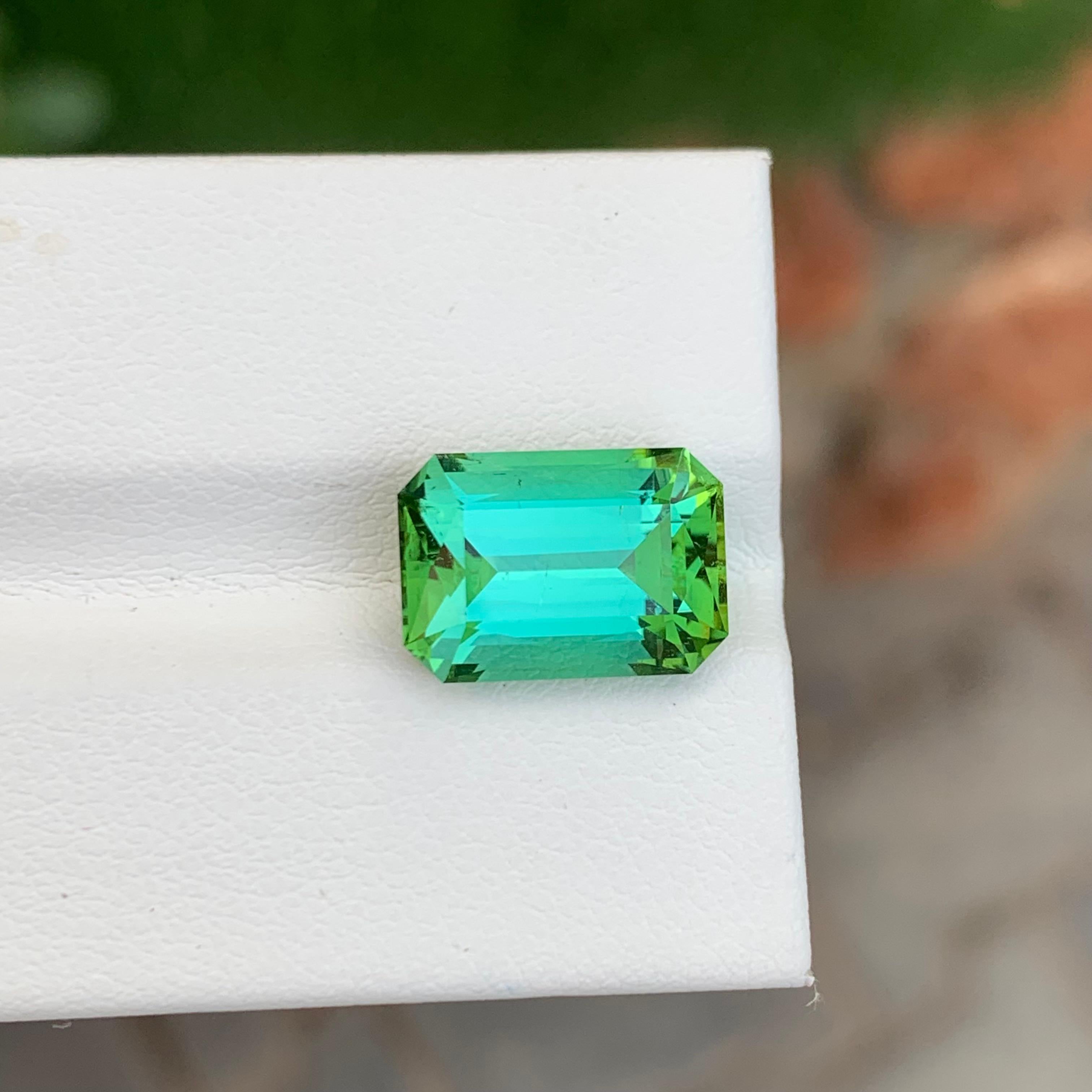 Emerald Cut 6.45 Carat Natural Loose Bright Green Tourmaline Emerald Shape Gem For Necklace For Sale