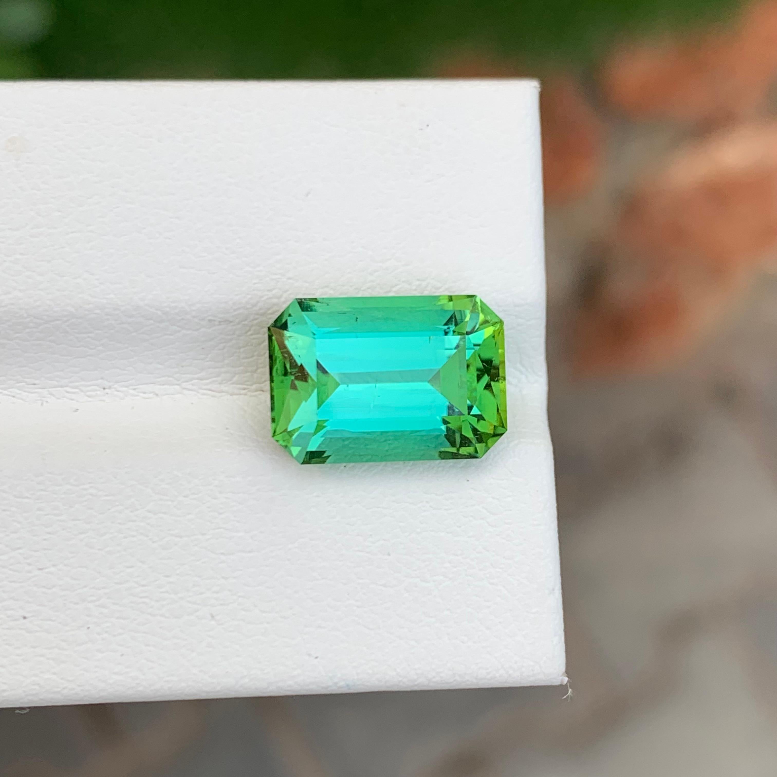 6.45 Carat Natural Loose Bright Green Tourmaline Emerald Shape Gem For Necklace For Sale 1