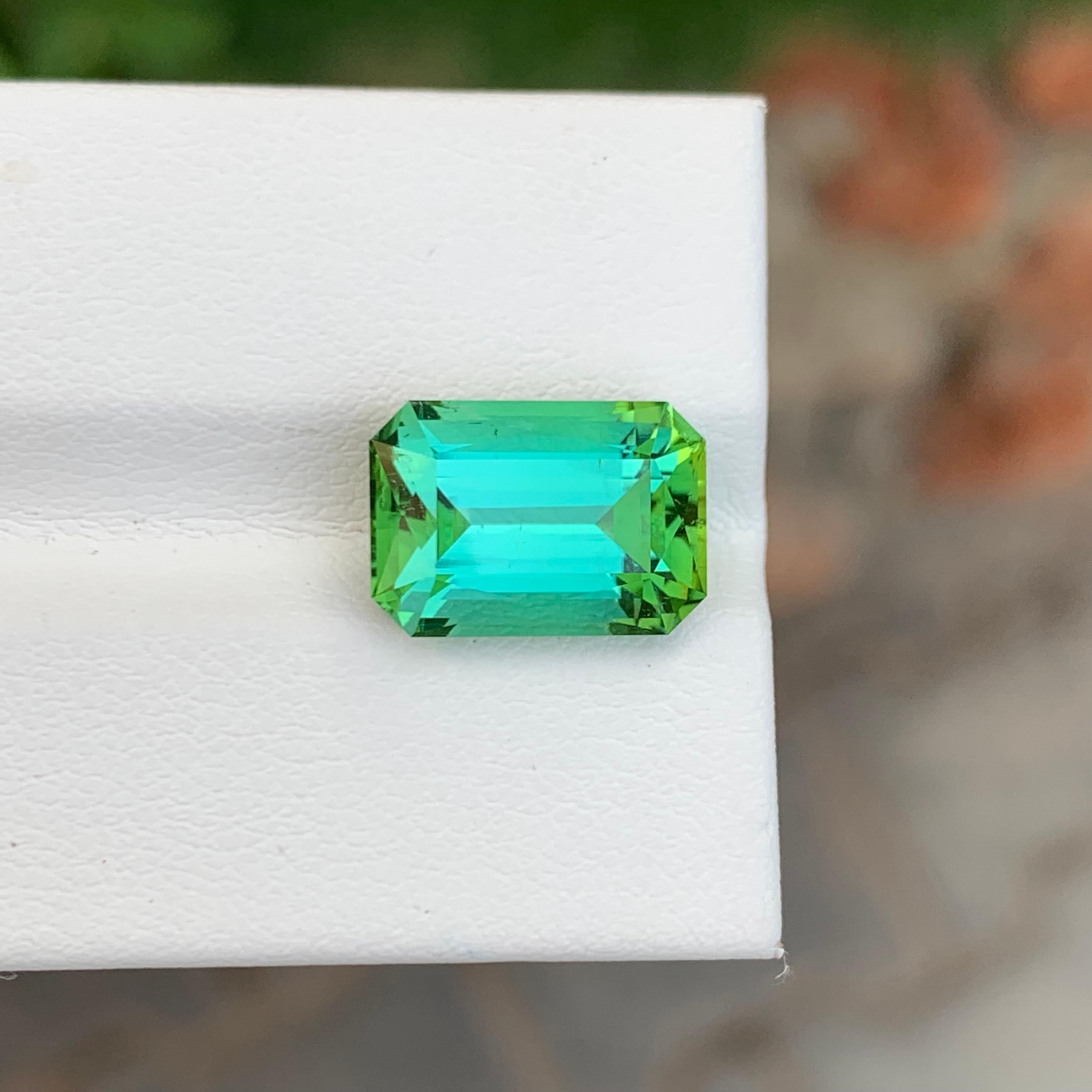 6.45 Carat Natural Loose Bright Green Tourmaline Emerald Shape Gem For Necklace For Sale 2