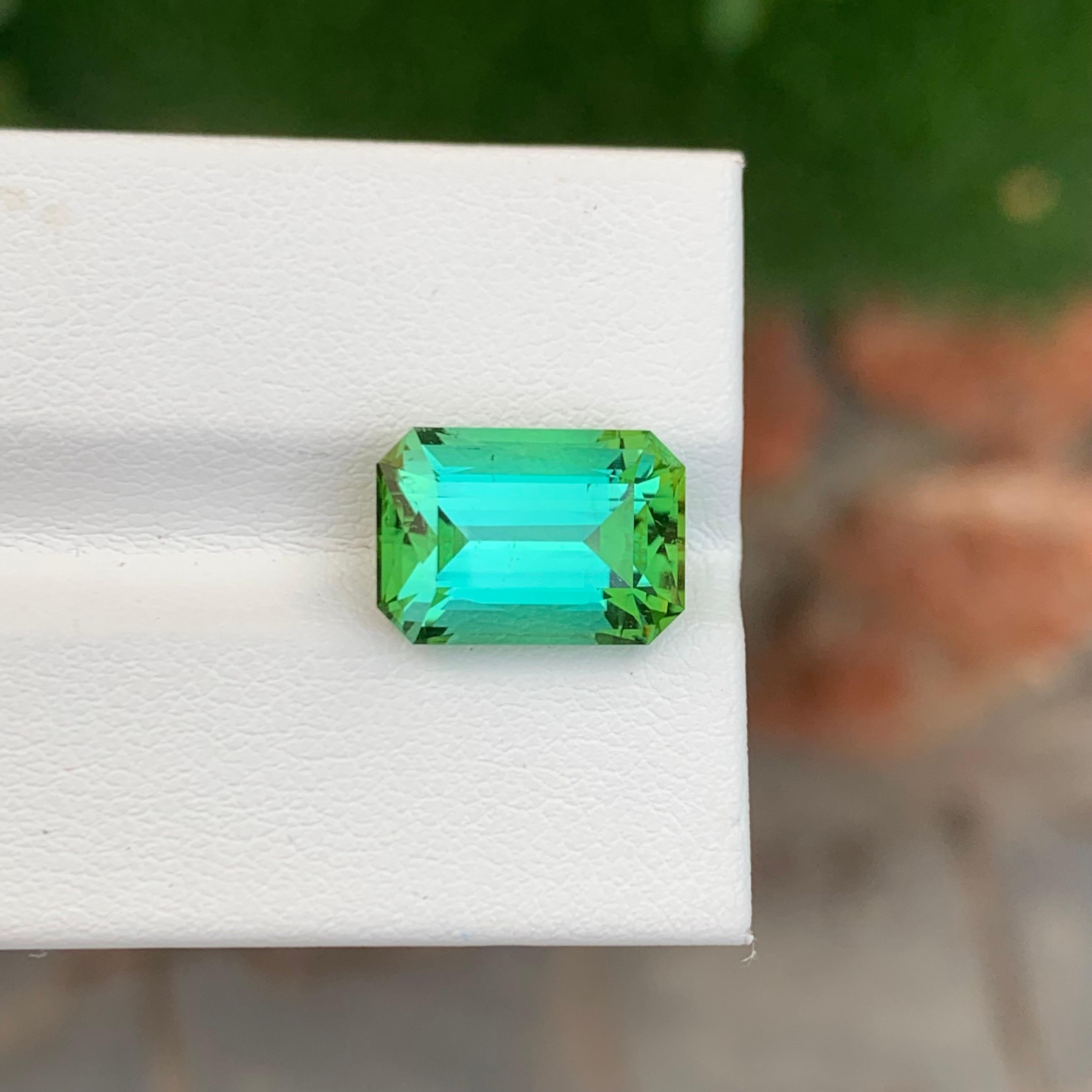 6.45 Carat Natural Loose Bright Green Tourmaline Emerald Shape Gem For Necklace For Sale 3