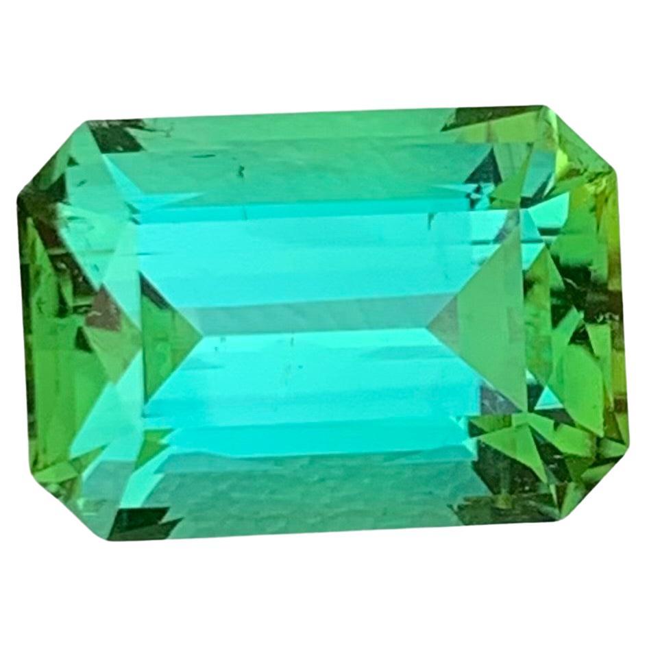 6.45 Carat Natural Loose Bright Green Tourmaline Emerald Shape Gem For Necklace For Sale