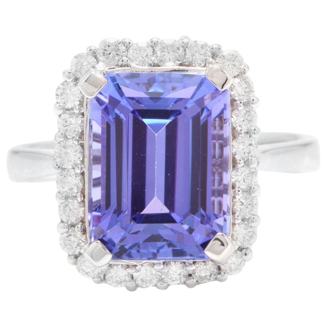 Or massif 14 carats avec tanzanite naturelle de 6,45 carats, très belle apparence et diamants