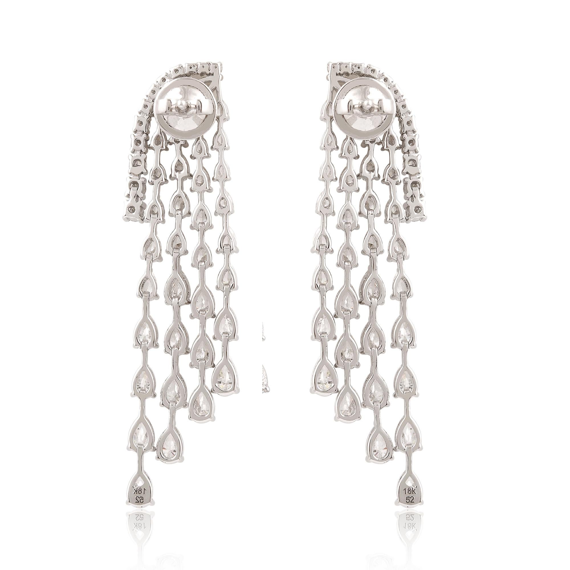 Pear Cut 6.45 Carat SI Clarity HI Color Diamond Chandelier Earrings 18 Karat White Gold For Sale