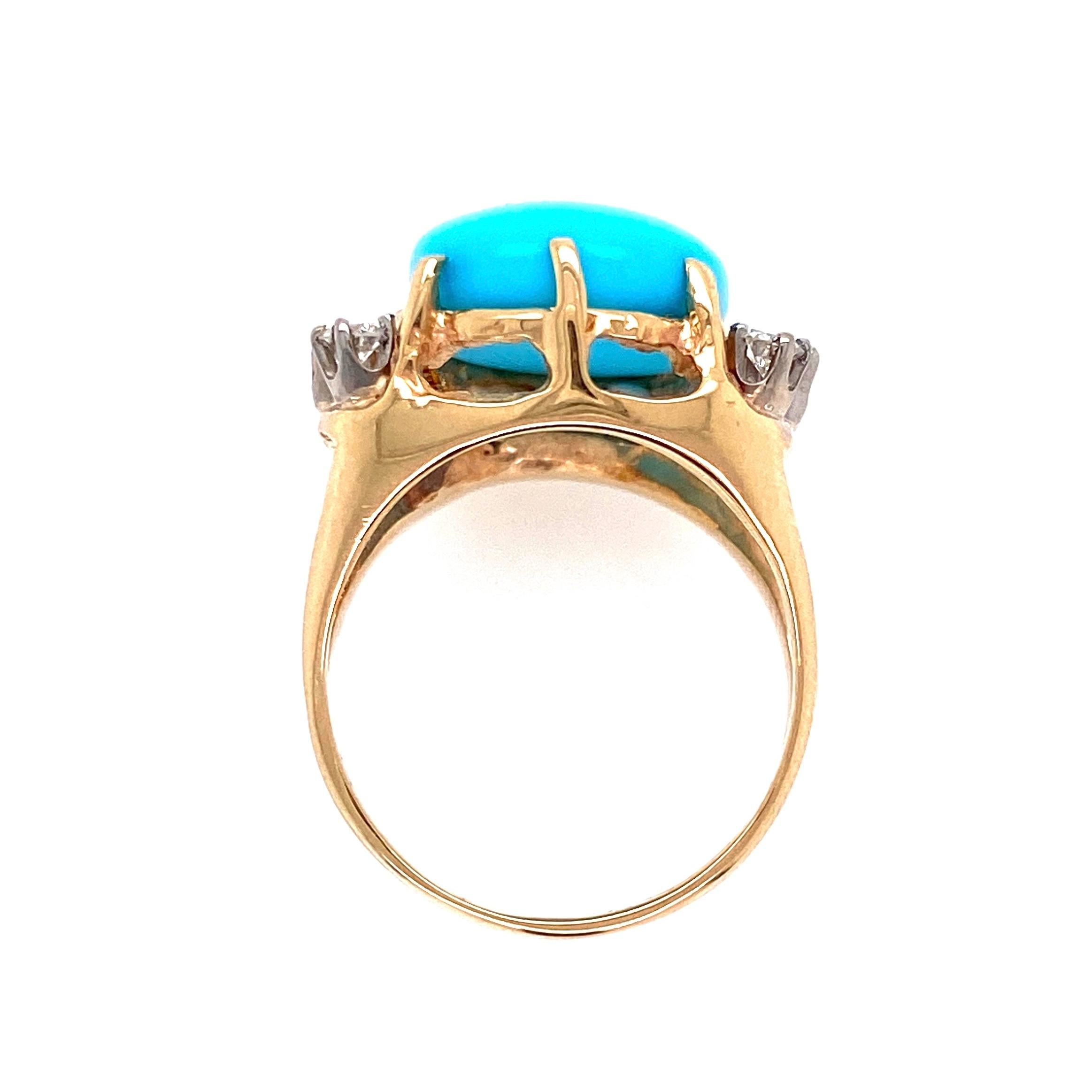 Mixed Cut 6.45 Carat Turquoise and Diamond Gold Cocktail Ring Estate Fine Jewelry