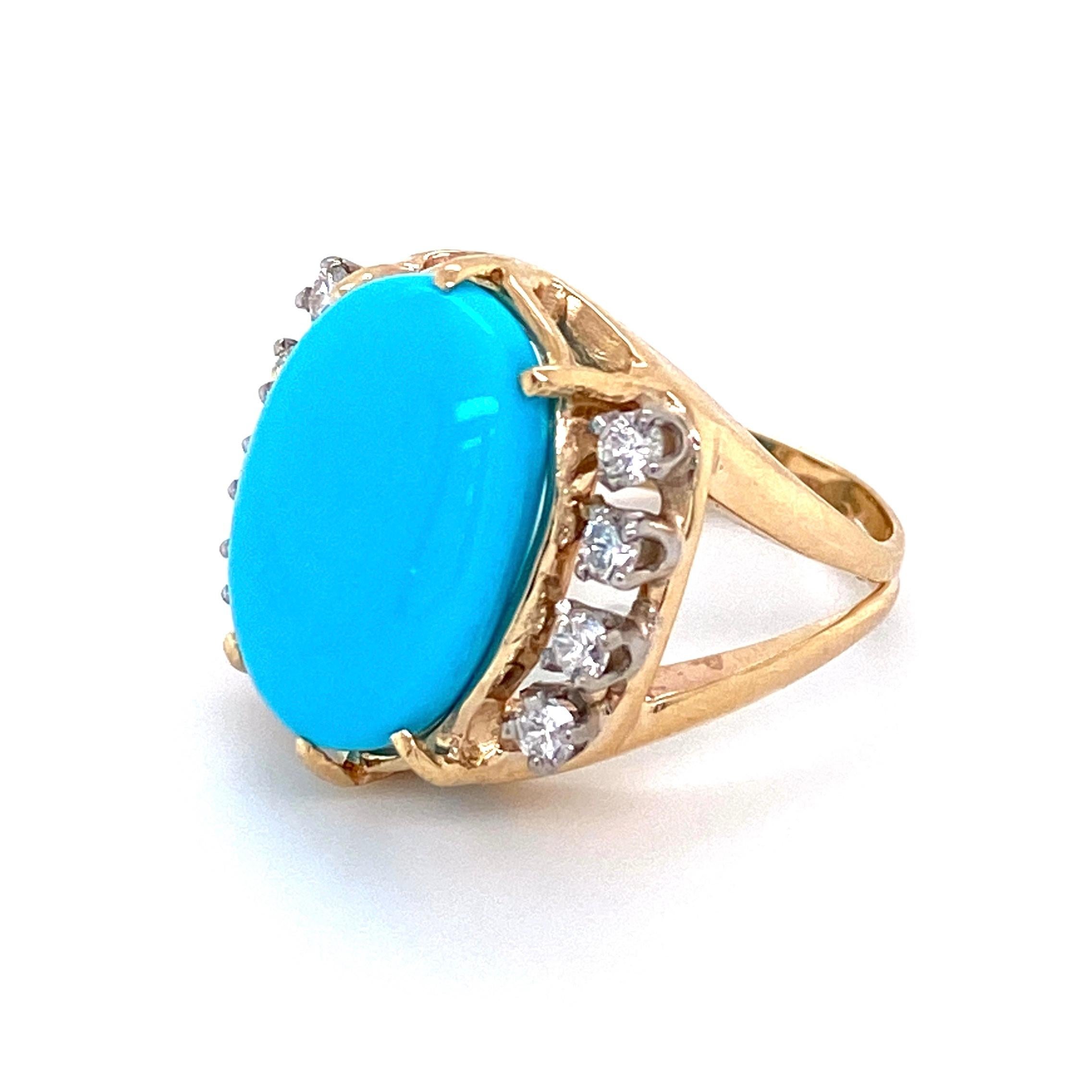 6.45 Carat Turquoise and Diamond Gold Cocktail Ring Estate Fine Jewelry In Excellent Condition In Montreal, QC
