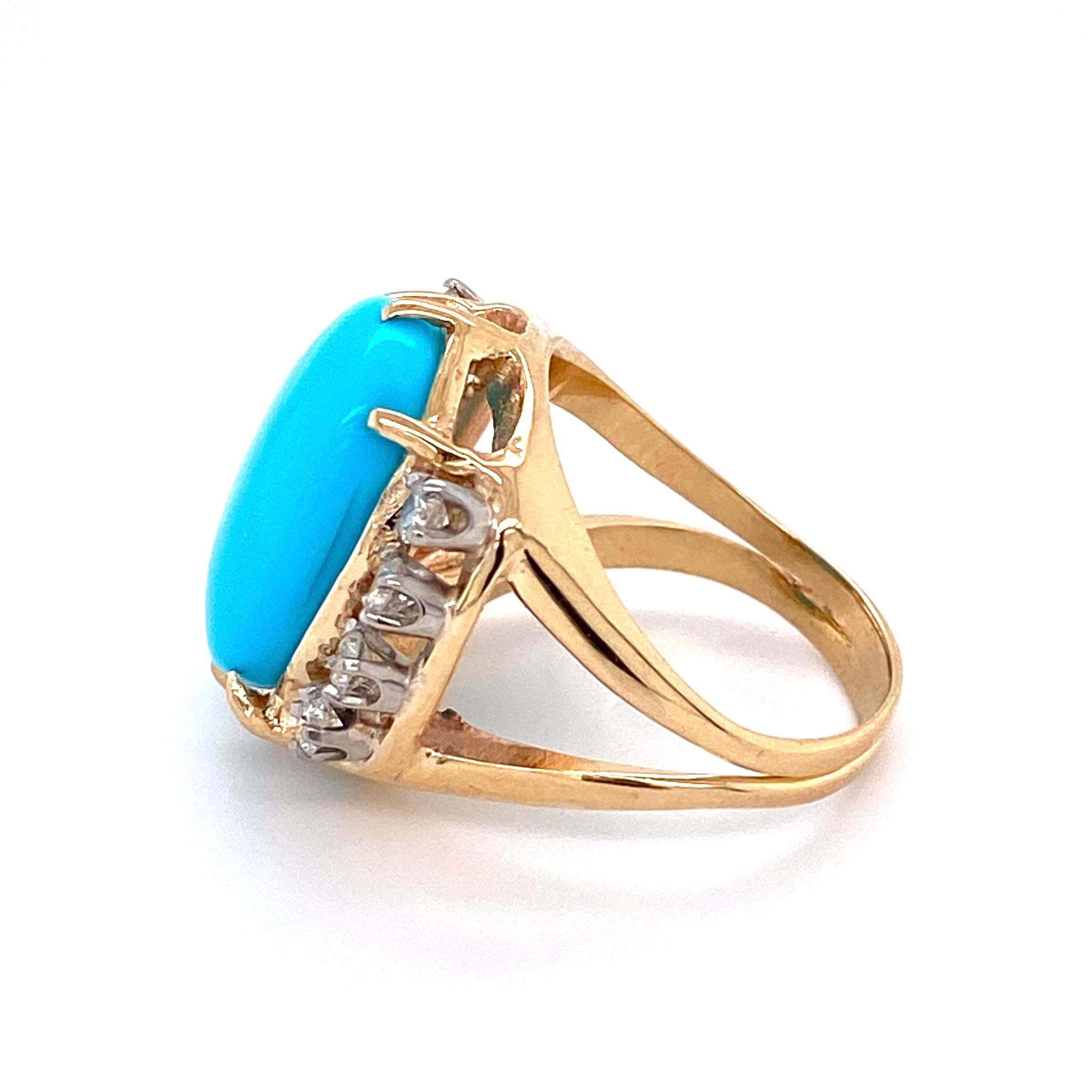6.45 Carat Turquoise and Diamond Gold Cocktail Ring Estate Fine Jewelry 1