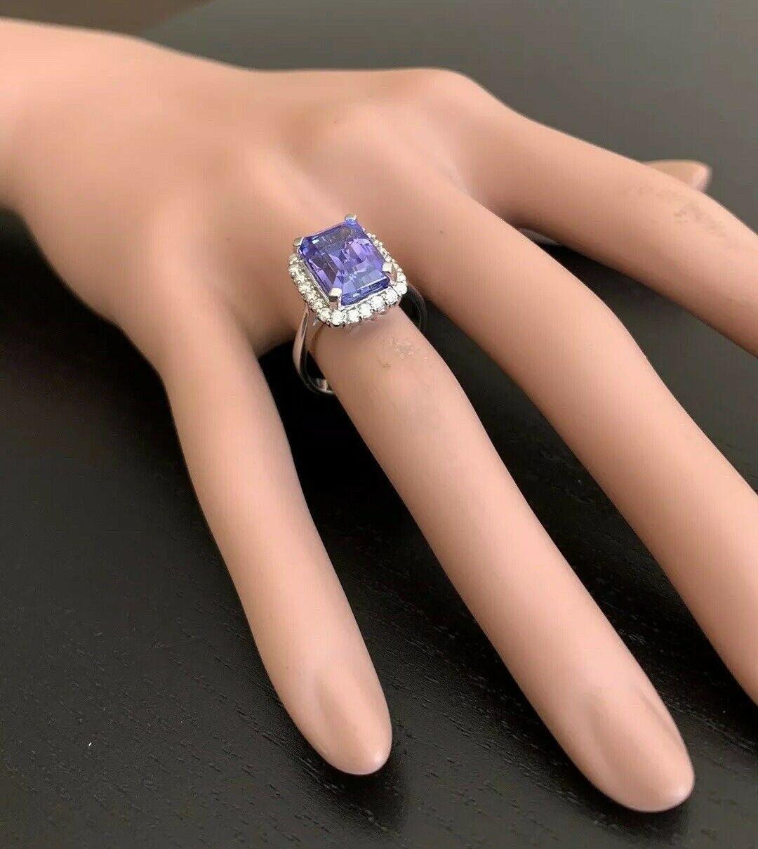 6.45 Carat Natural Very Nice Looking Tanzanite and Diamond 14 Karat Solid Gold For Sale 3