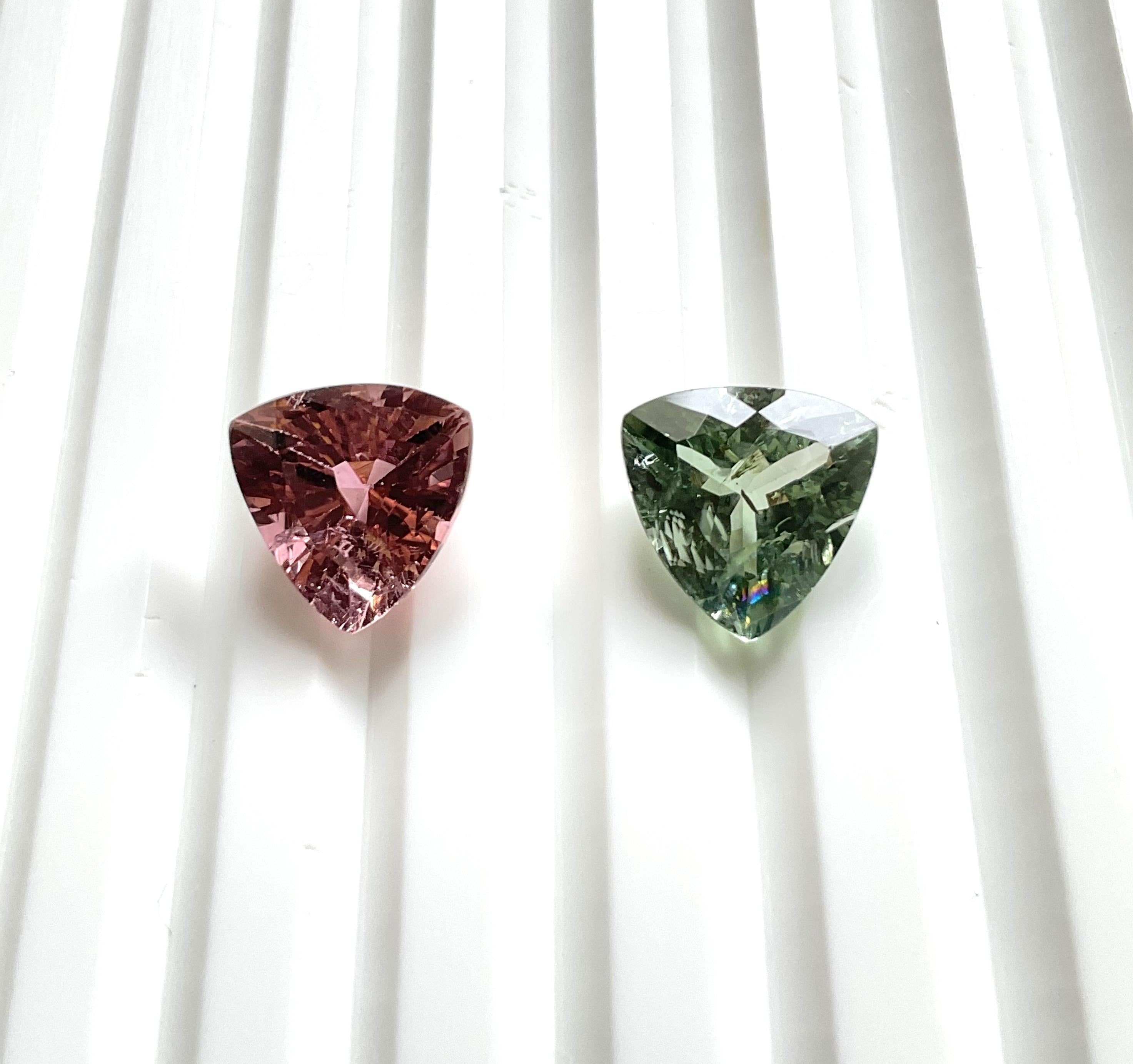 Taille trillion 6.45 Carats Tourmaline Trillion 2 Pcs Faceted Cut stone Top Quality Natural gem en vente