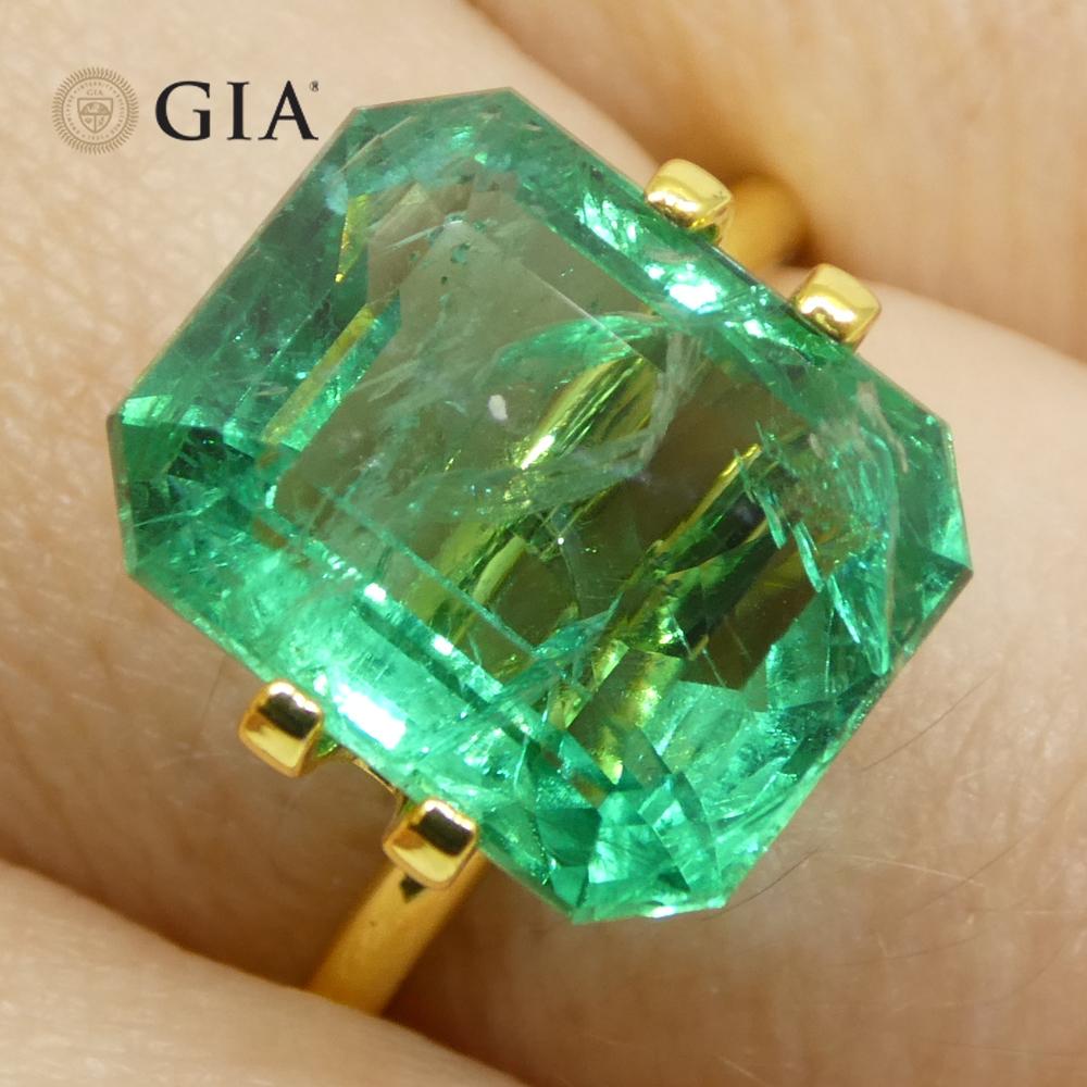 6.45ct Octagonal/Emerald Cut Green Emerald GIA Certified Zambia (F2) For Sale 8