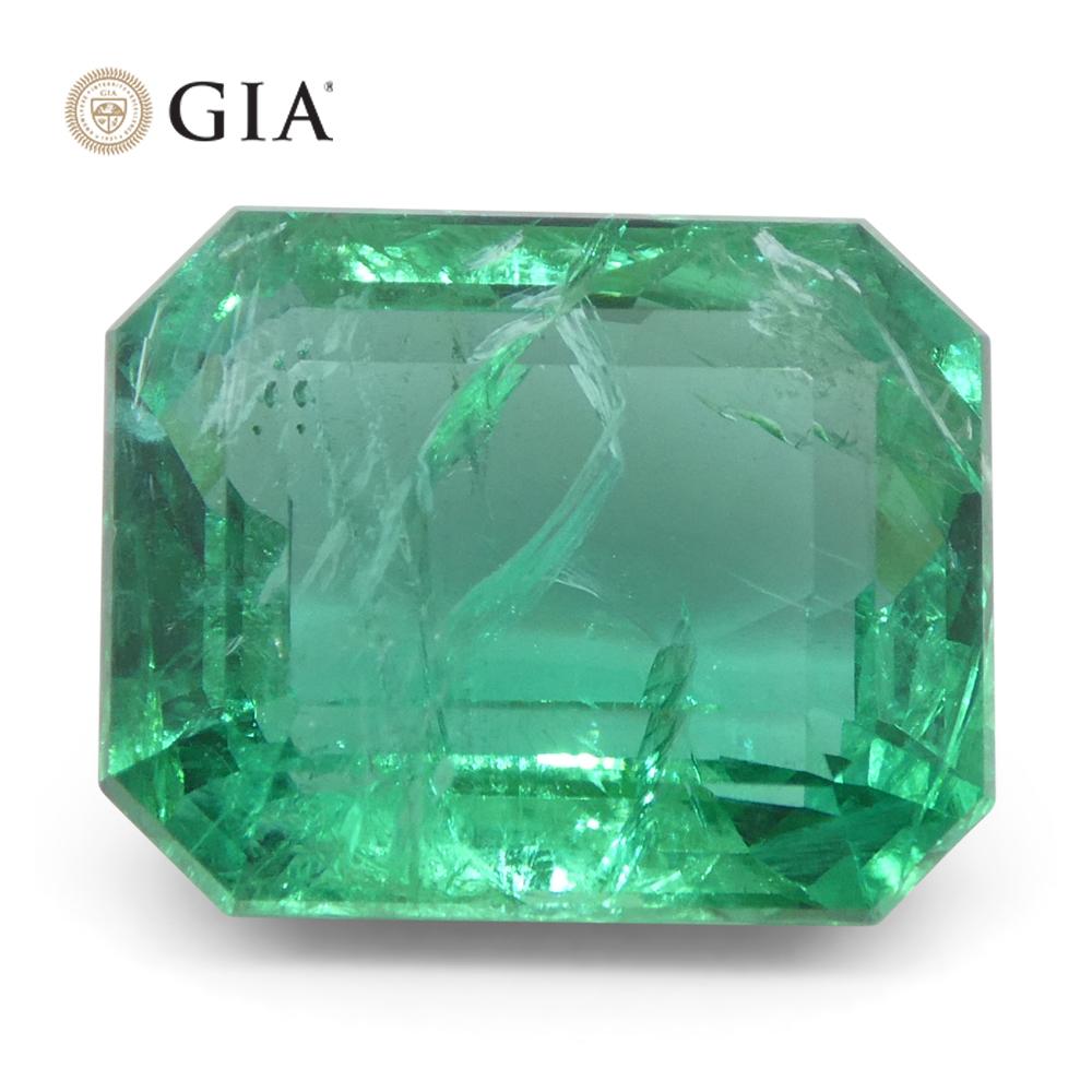 6.45ct Octagonal/Emerald Cut Green Emerald GIA Certified Zambia (F2) For Sale 10