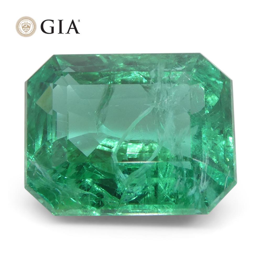 6.45ct Octagonal/Emerald Cut Green Emerald GIA Certified Zambia (F2) For Sale 9