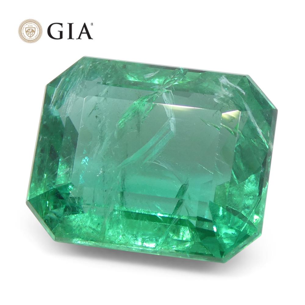 6.45ct Octagonal/Emerald Cut Green Emerald GIA Certified Zambia (F2) For Sale 2