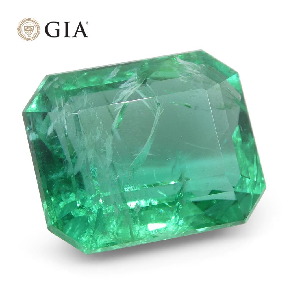 6.45ct Octagonal/Emerald Cut Green Emerald GIA Certified Zambia (F2) For Sale 3
