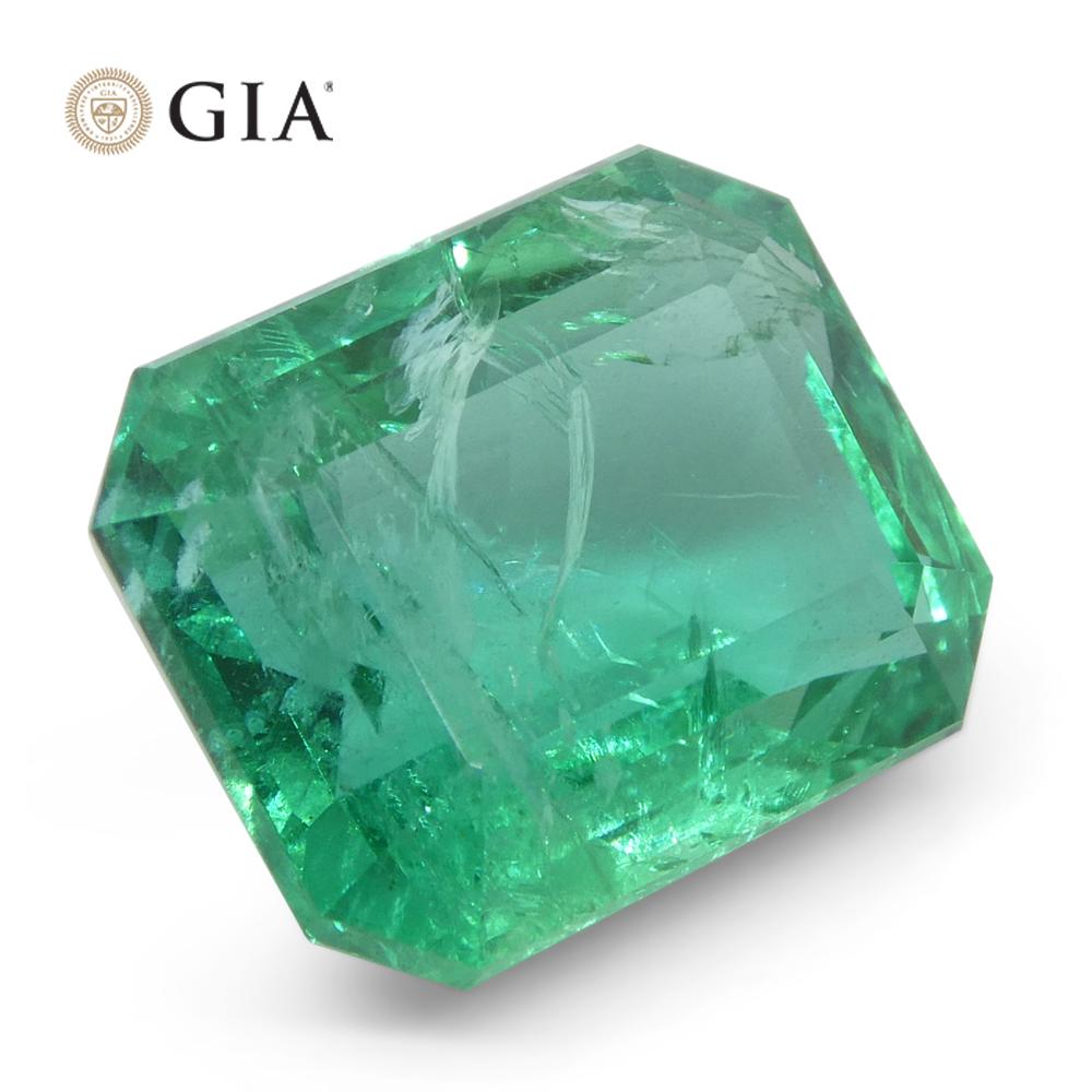 6.45ct Octagonal/Emerald Cut Green Emerald GIA Certified Zambia (F2) For Sale 4
