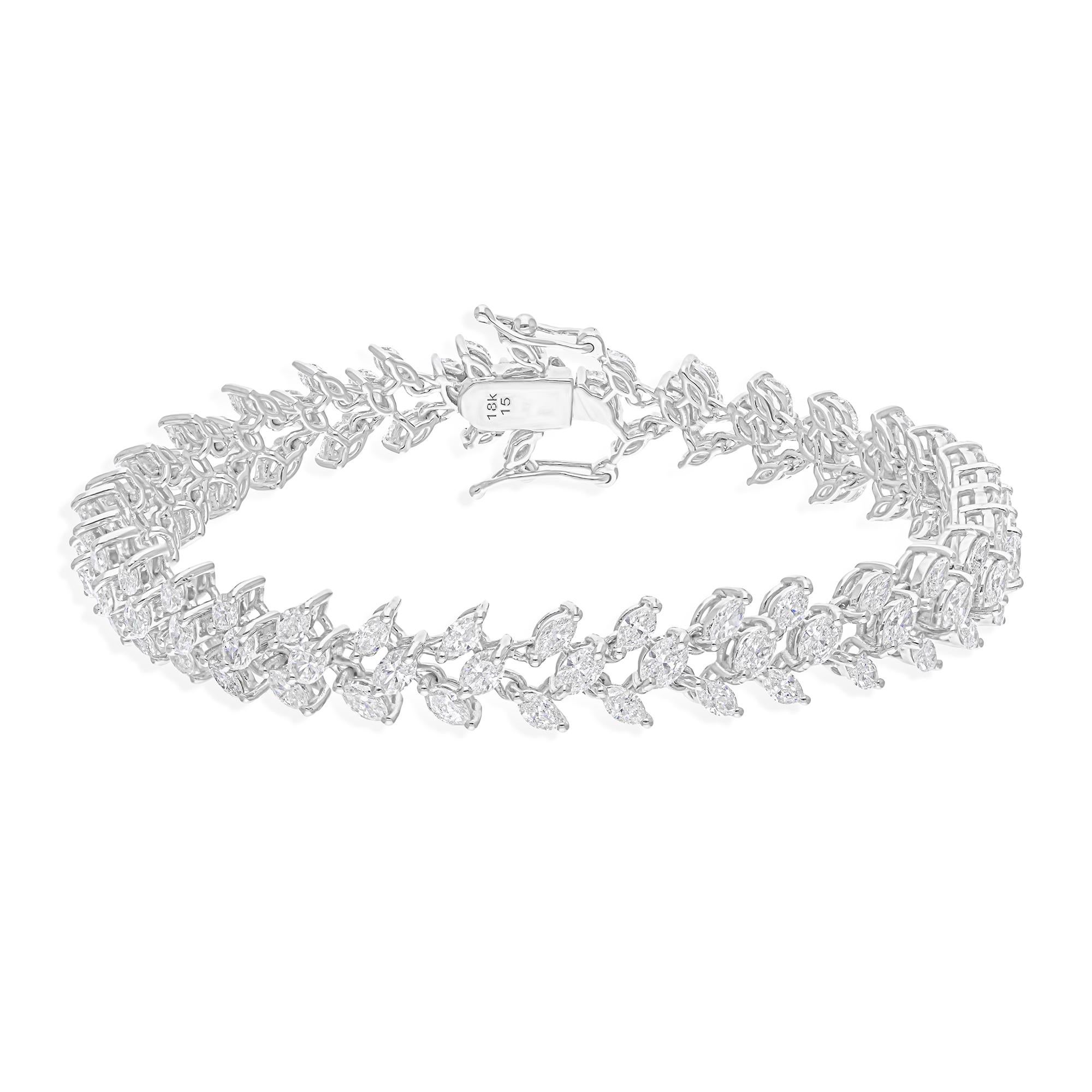 Bracciale di fidanzamento con diamanti marquise 6,45 carati SI/H Oro bianco 18 carati Tutte le tariffe pagate in vendita 1