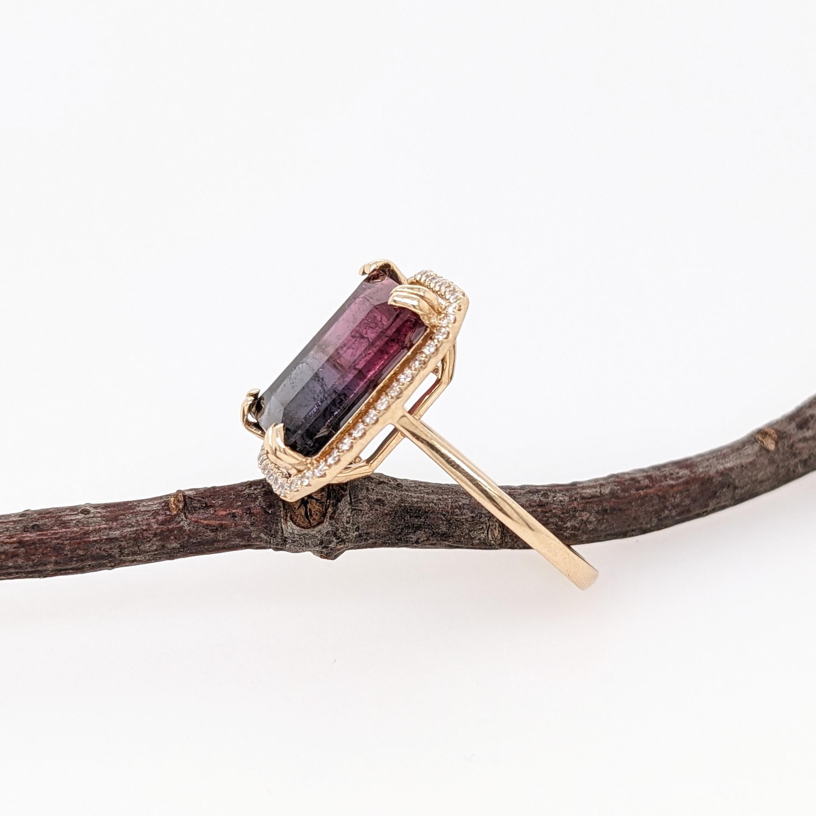 6.45ct Tourmaline Ring w Diamond Halo in Solid 14k Yellow Gold Emerald Cut  In New Condition For Sale In Columbus, OH