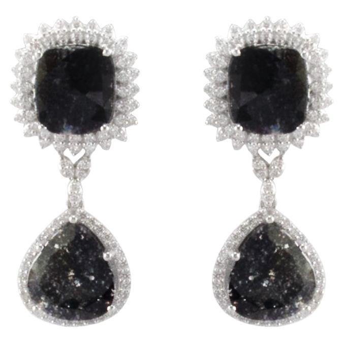 6.45CTW Black Diamond and 1.27CTW Diamond Earrings in 18K White Gold